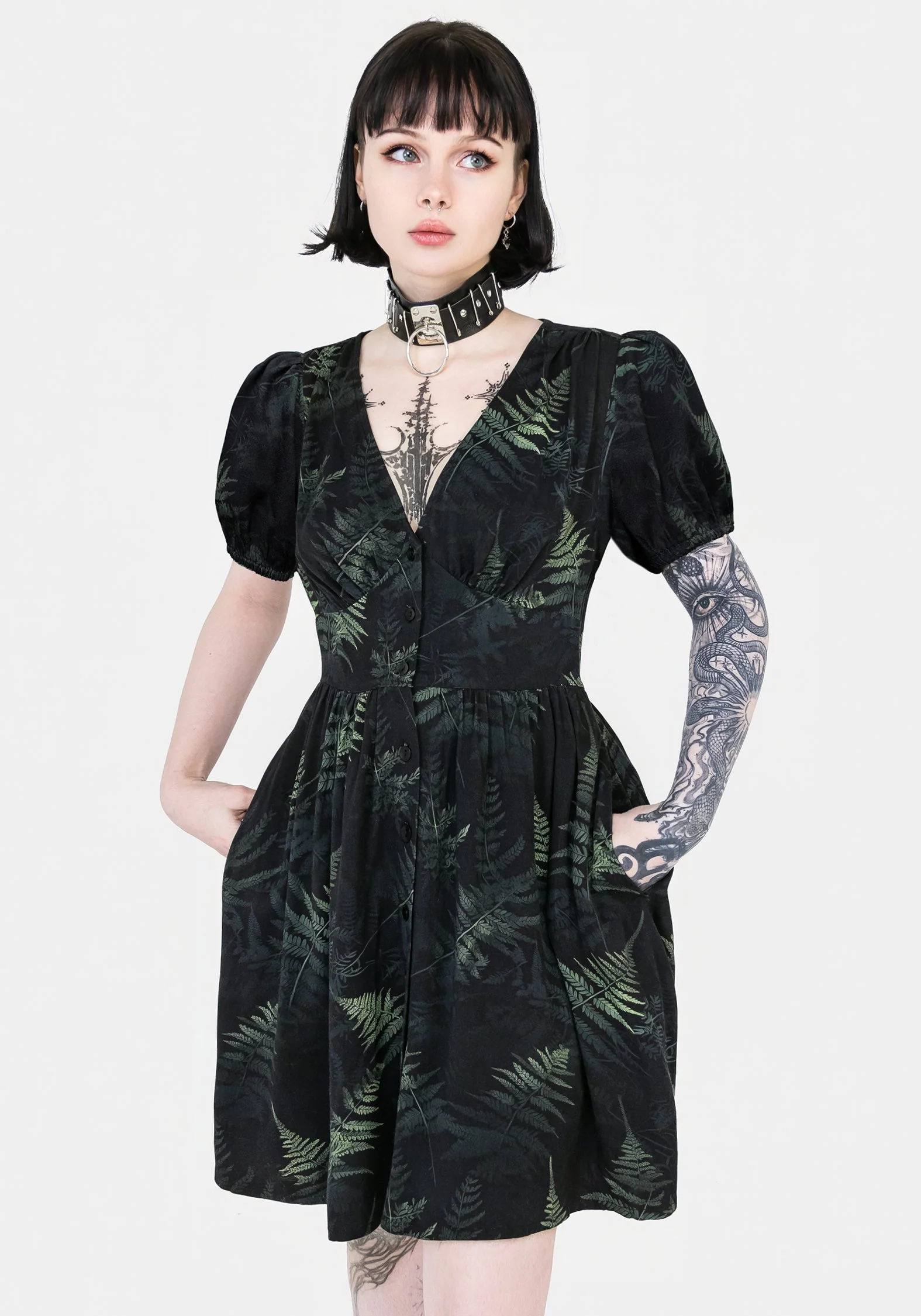 Fernery Knopf Hoch Korsett Mini Kleid - Image 7