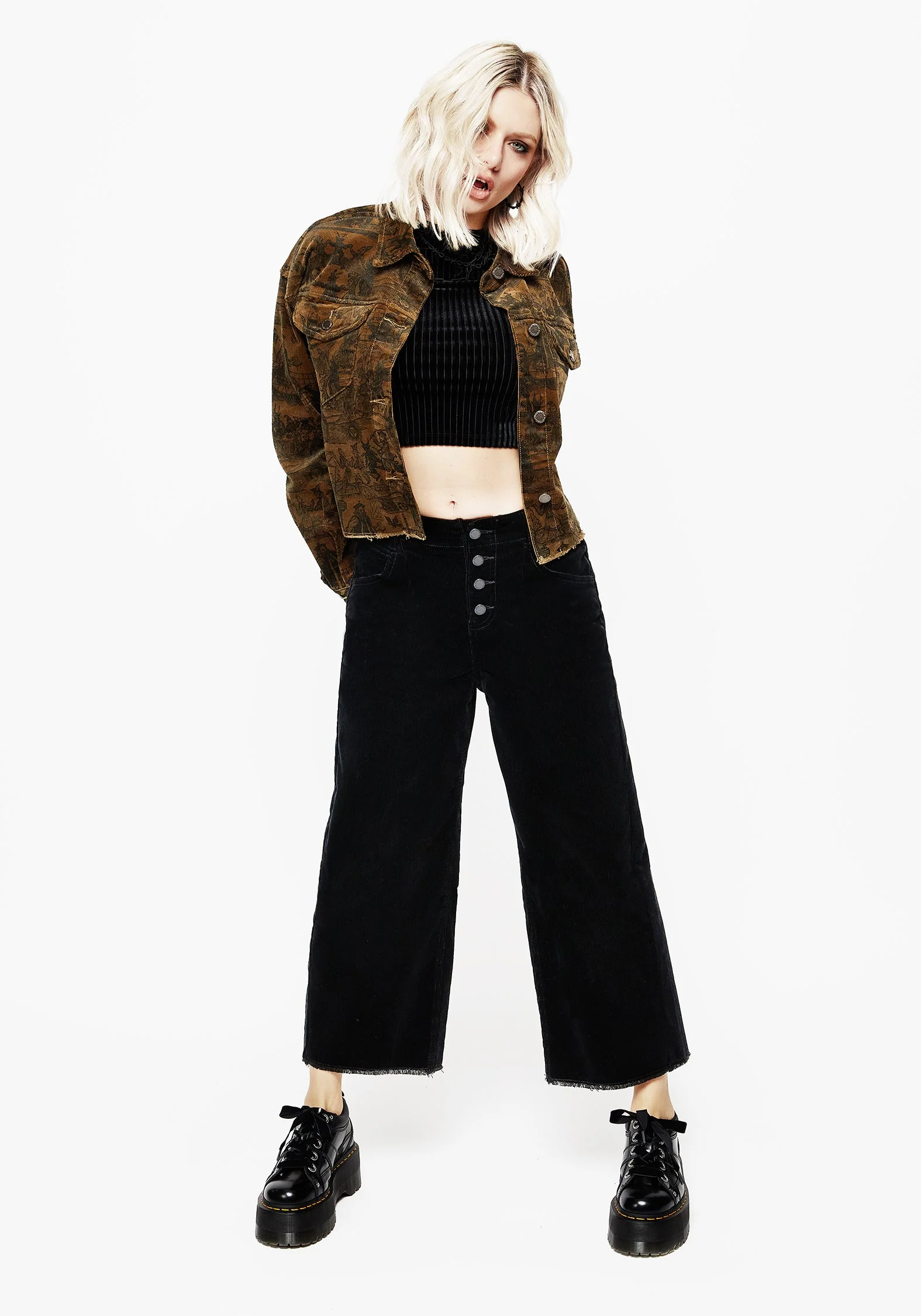 Foster Weit Bein Kordel Kurz Jeans Schwarz - Image 6