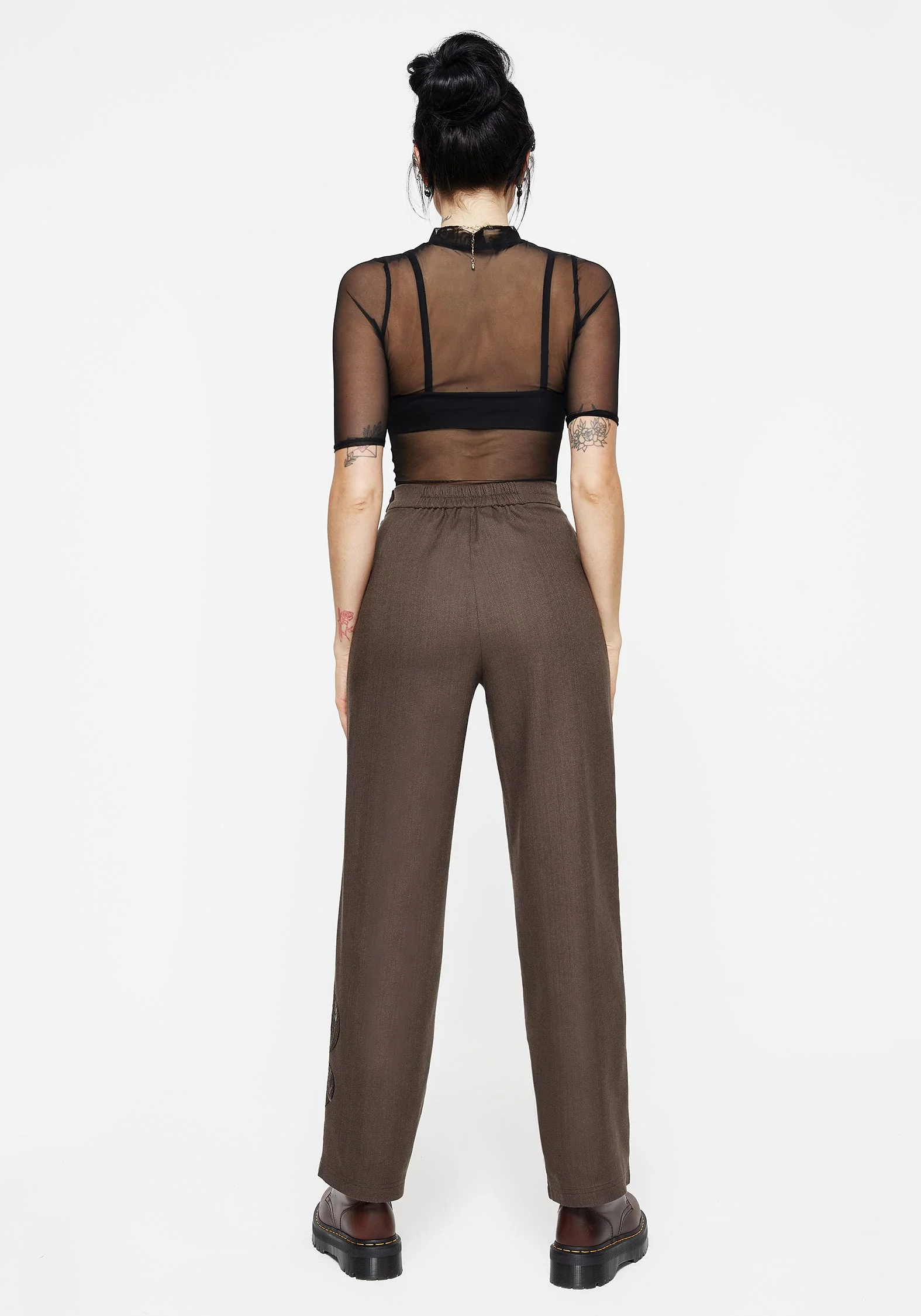 Gaia Leinen Mischung Schlange Bestickt Weit Bein Hose - Image 3