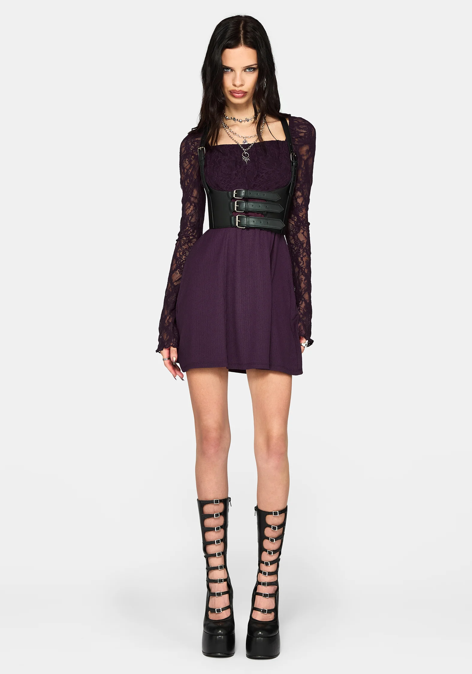 Georgina Empire Waist Lace Sleeve Mini Dress - Image 5