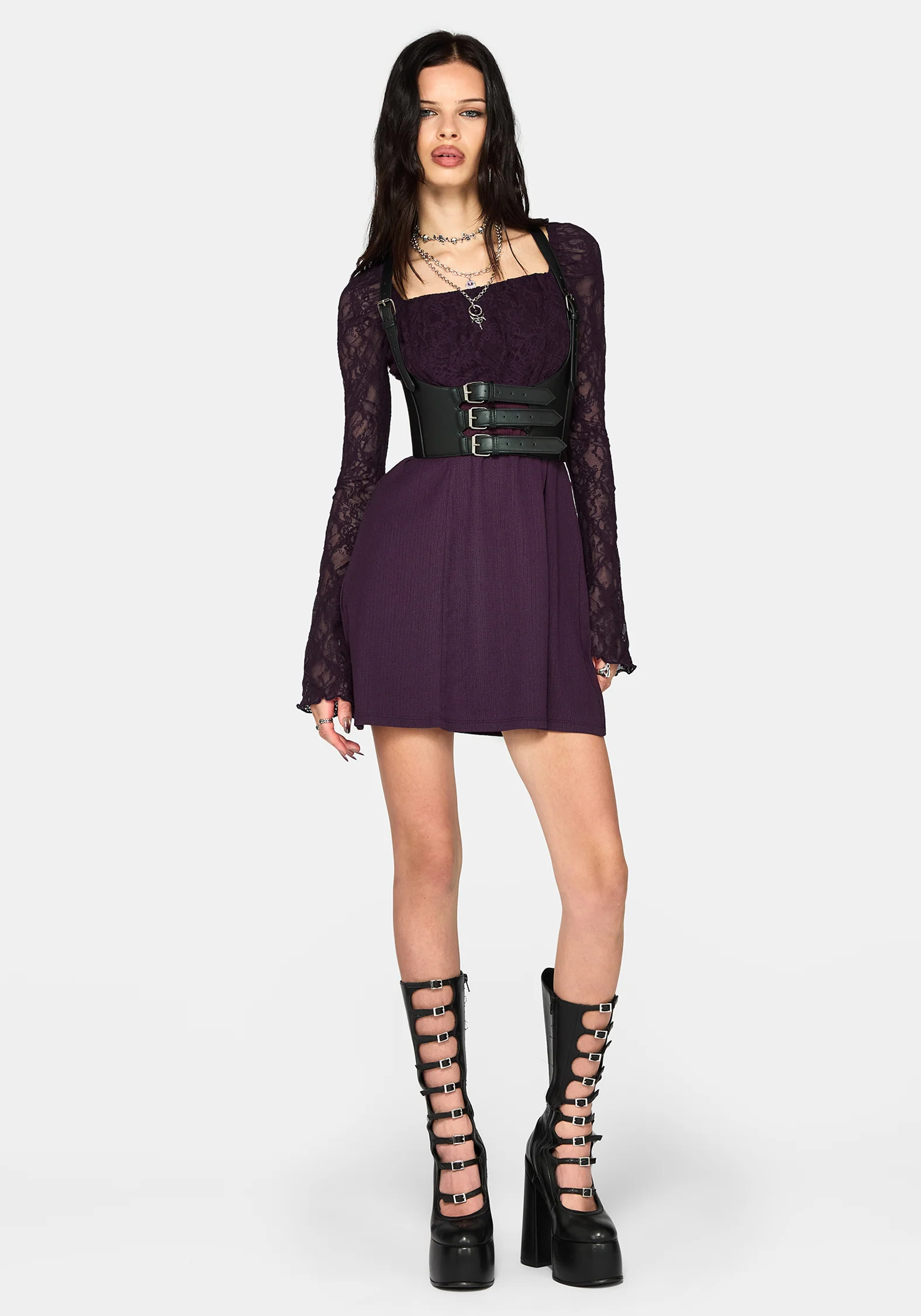 Georgina Empire Waist Lace Sleeve Mini Dress - Image 9