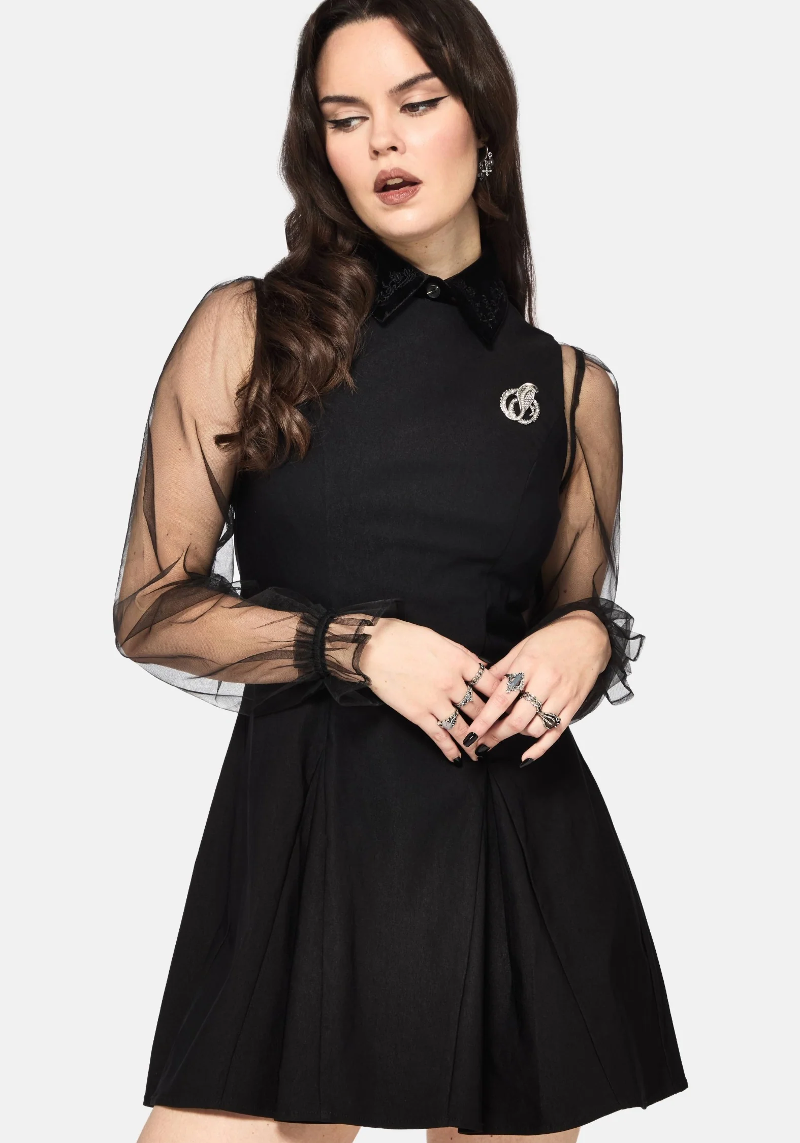 Glasmere Godet Schlange Brosche Mini Kleid - Image 4