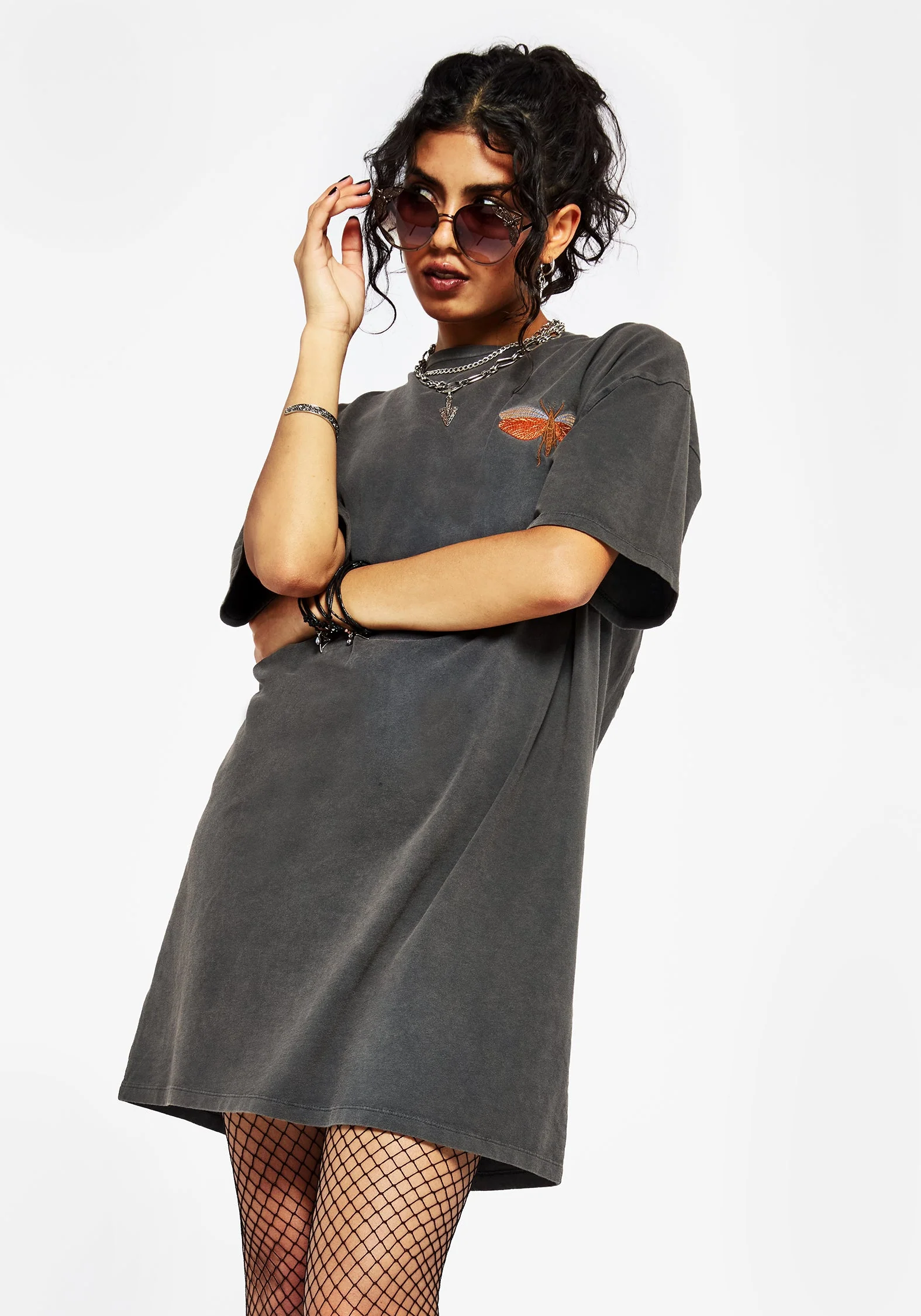 Griffinfly Baumwolle Bestickt Jersey Mini T-Shirt Kleid - Image 6