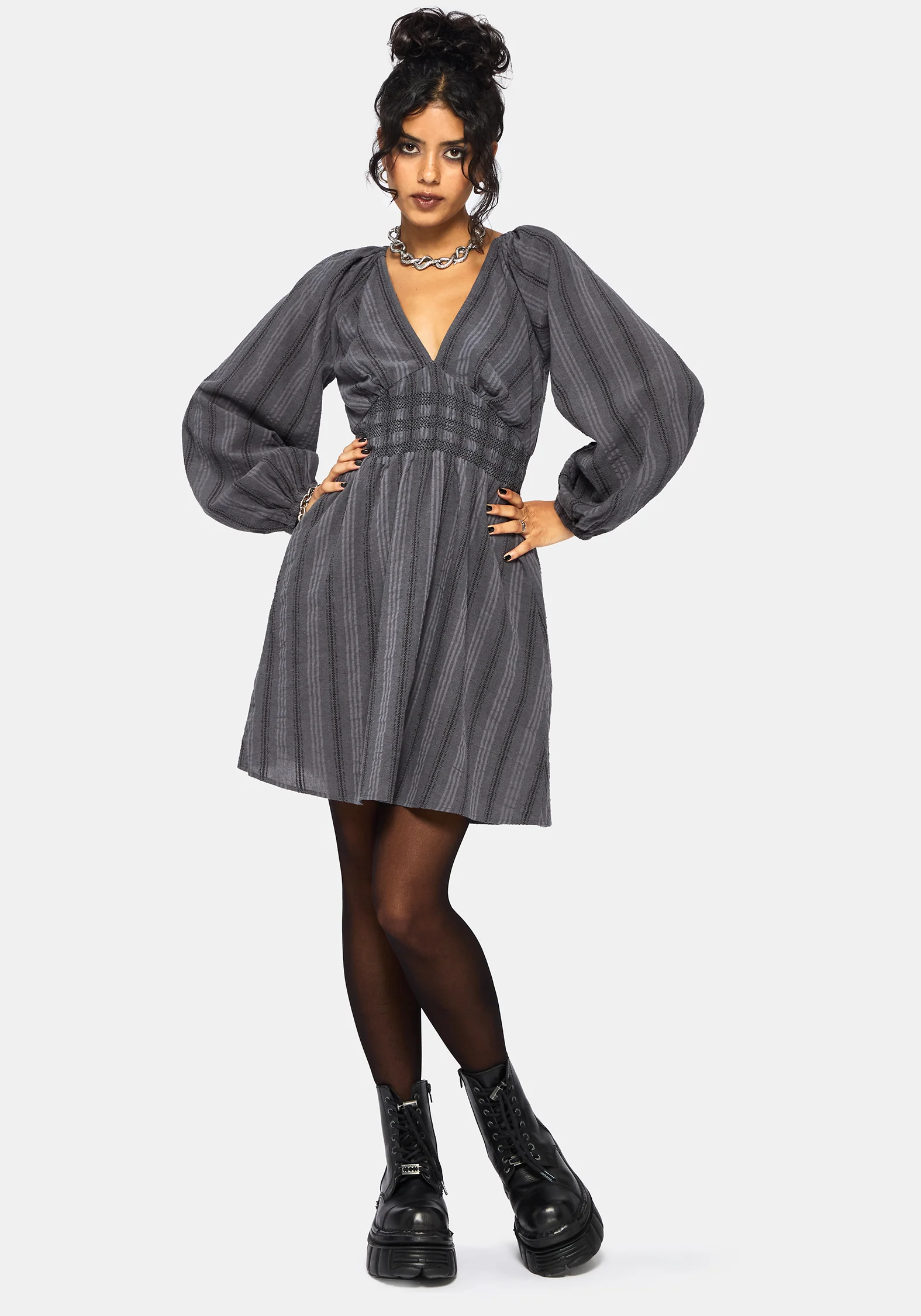 Grove Baumwolle Mischung Streifen Rüsche Mini Kleid - Image 5