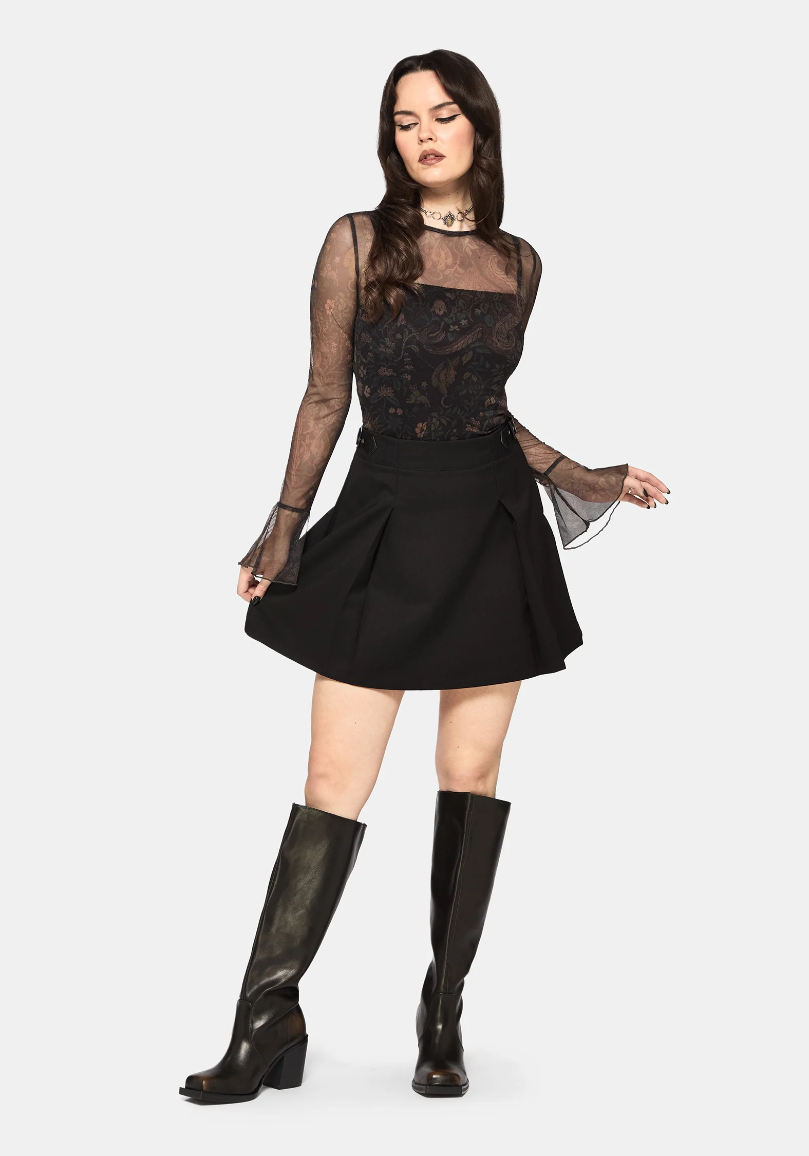 Haunt Geriffelt Lang Mit Ärmeln Mesh Druck Top - Image 7