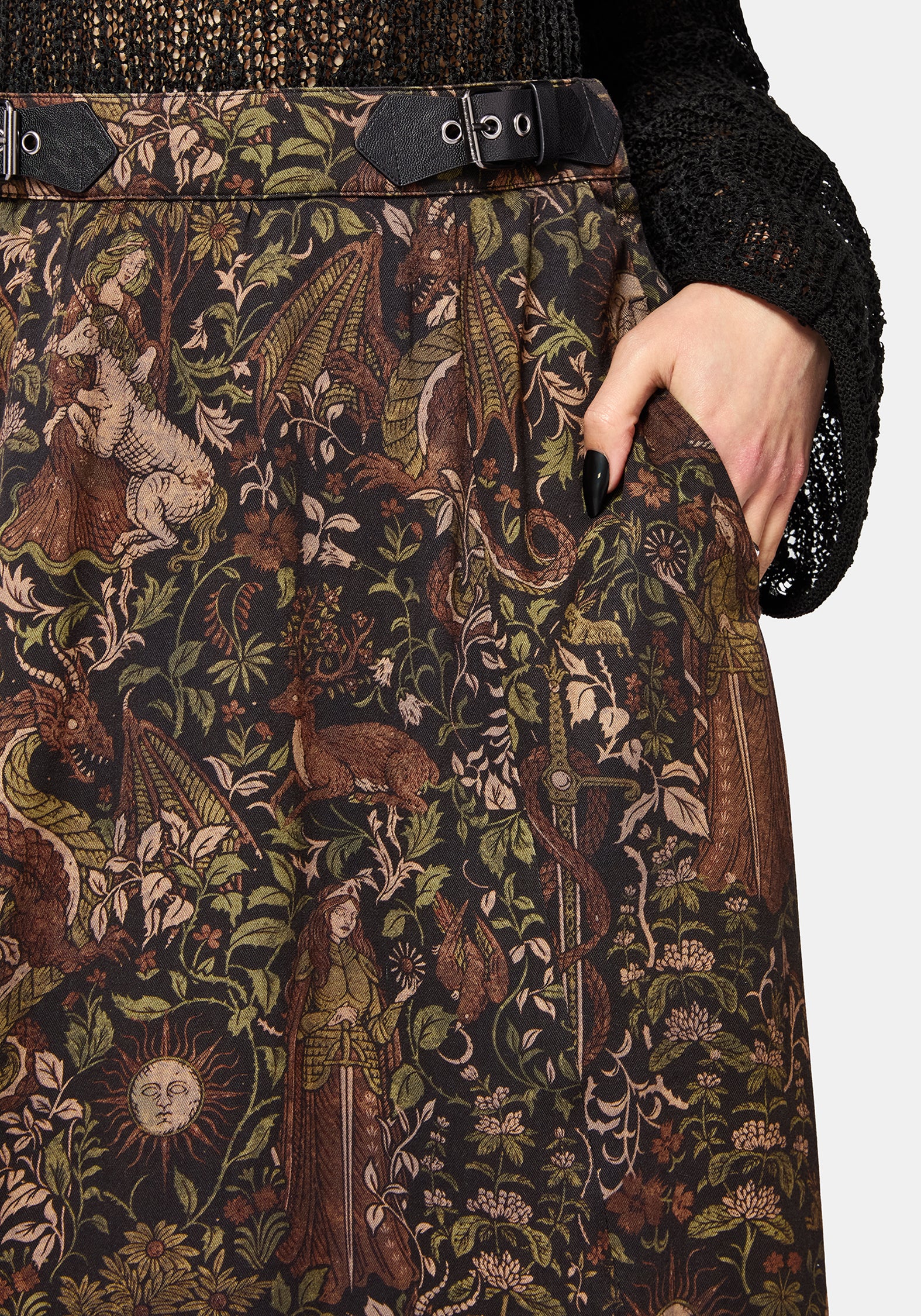 Haunt Mittelalterlich Druck Schnalle Midi Rock - Image 2