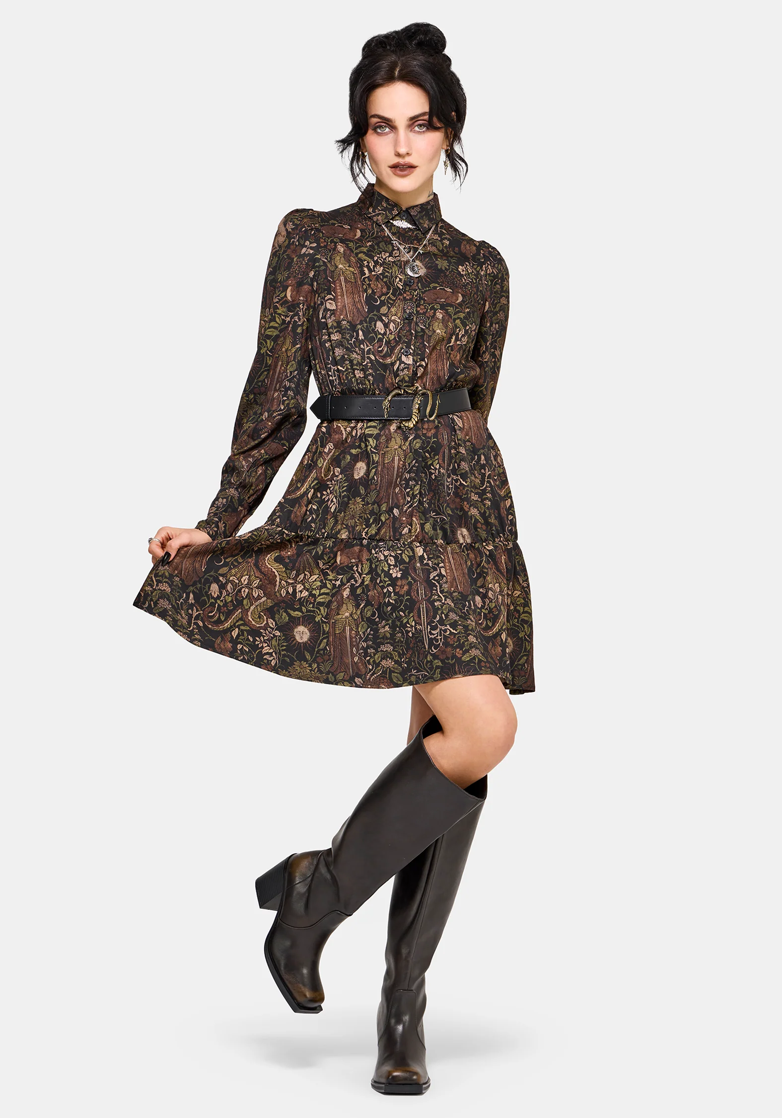 Haunt Mittelalterlich Druck Mini Hemd Kleid - Image 4