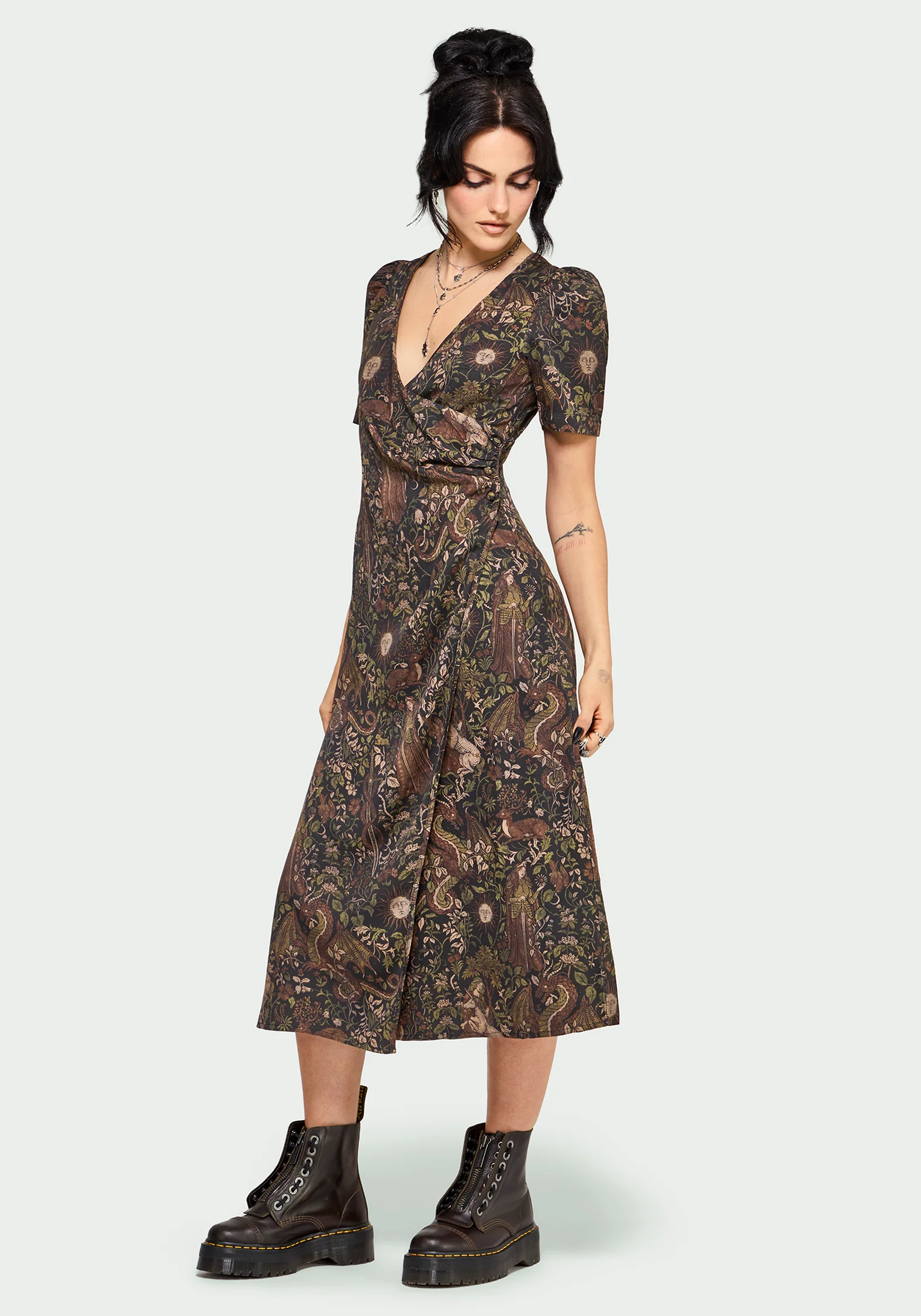 Haunt Mittelalterlich Druck Wickel Midi Hemd Kleid - Image 4