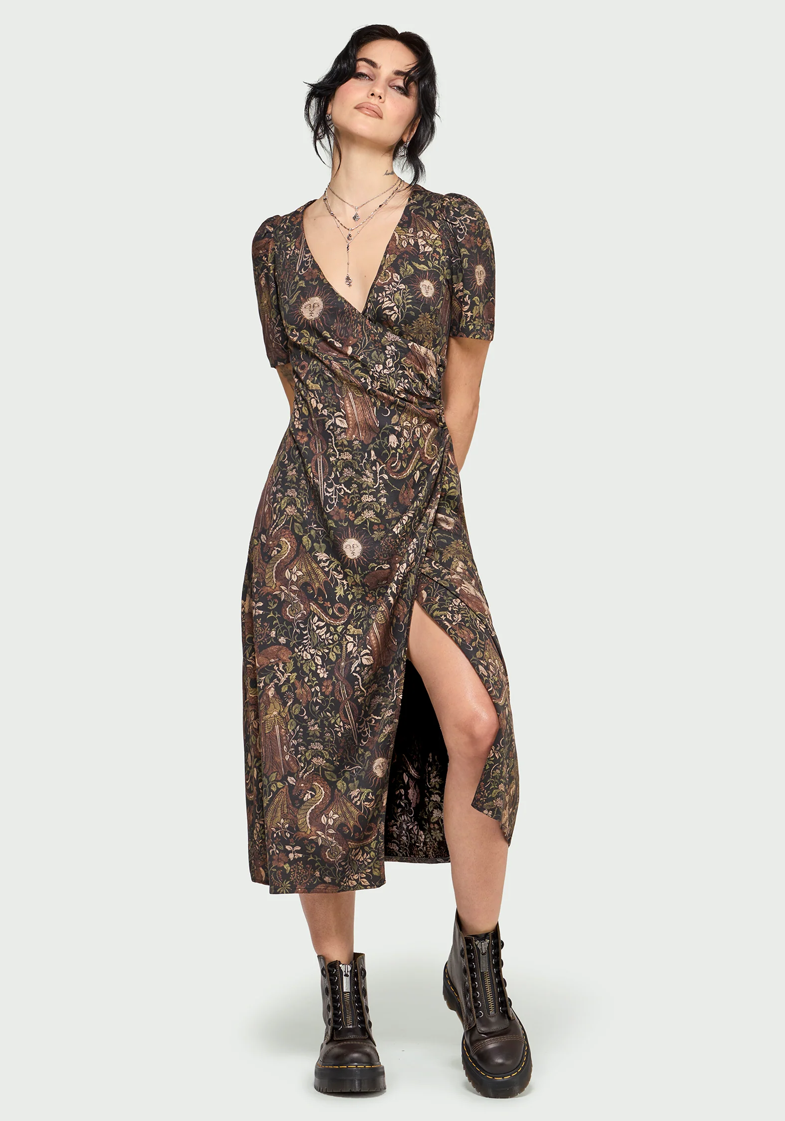 Haunt Mittelalterlich Druck Wickel Midi Hemd Kleid - Image 5