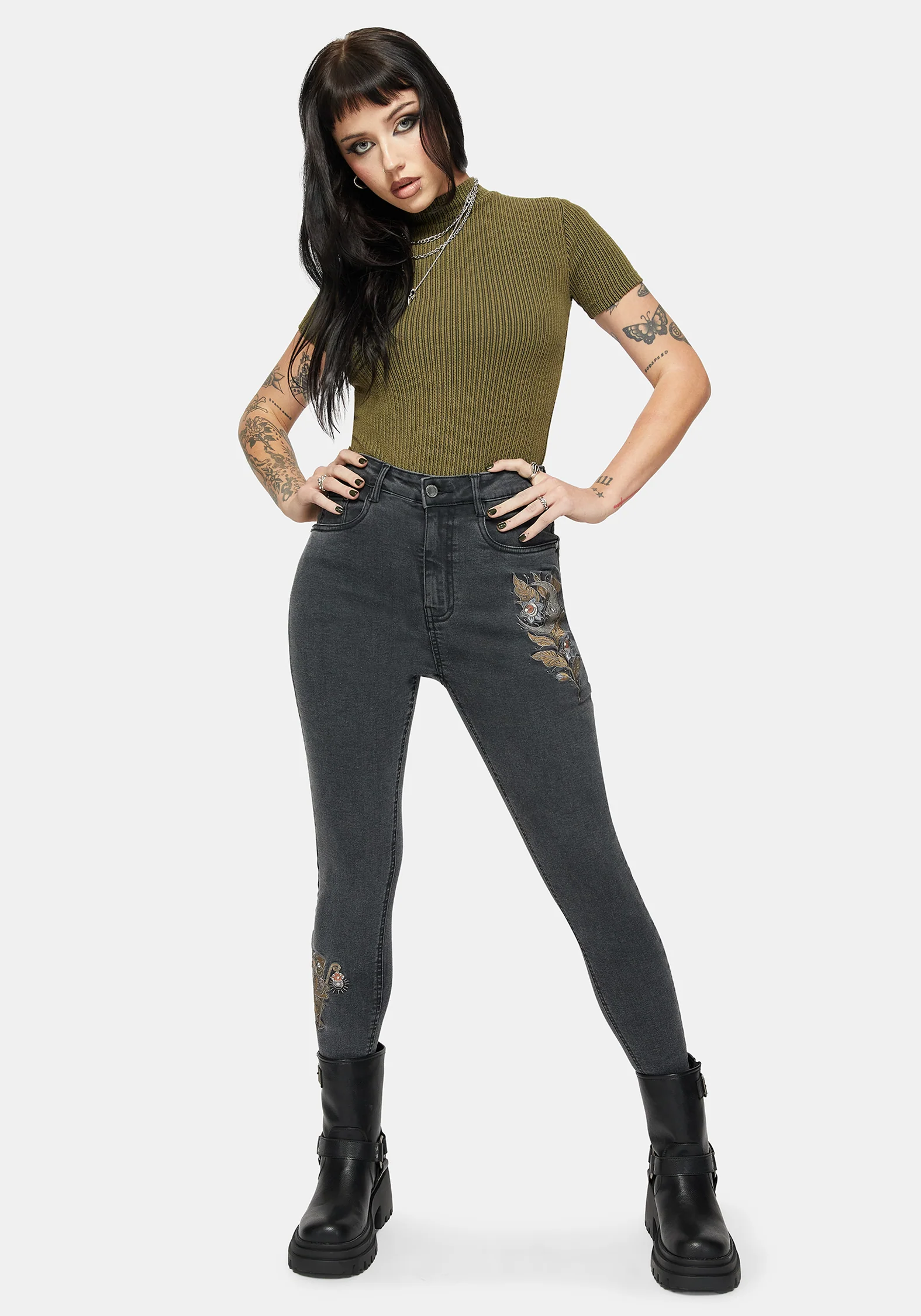 Hexborn Baba Yaga Bestickt Denim Schmal Jean - Image 5
