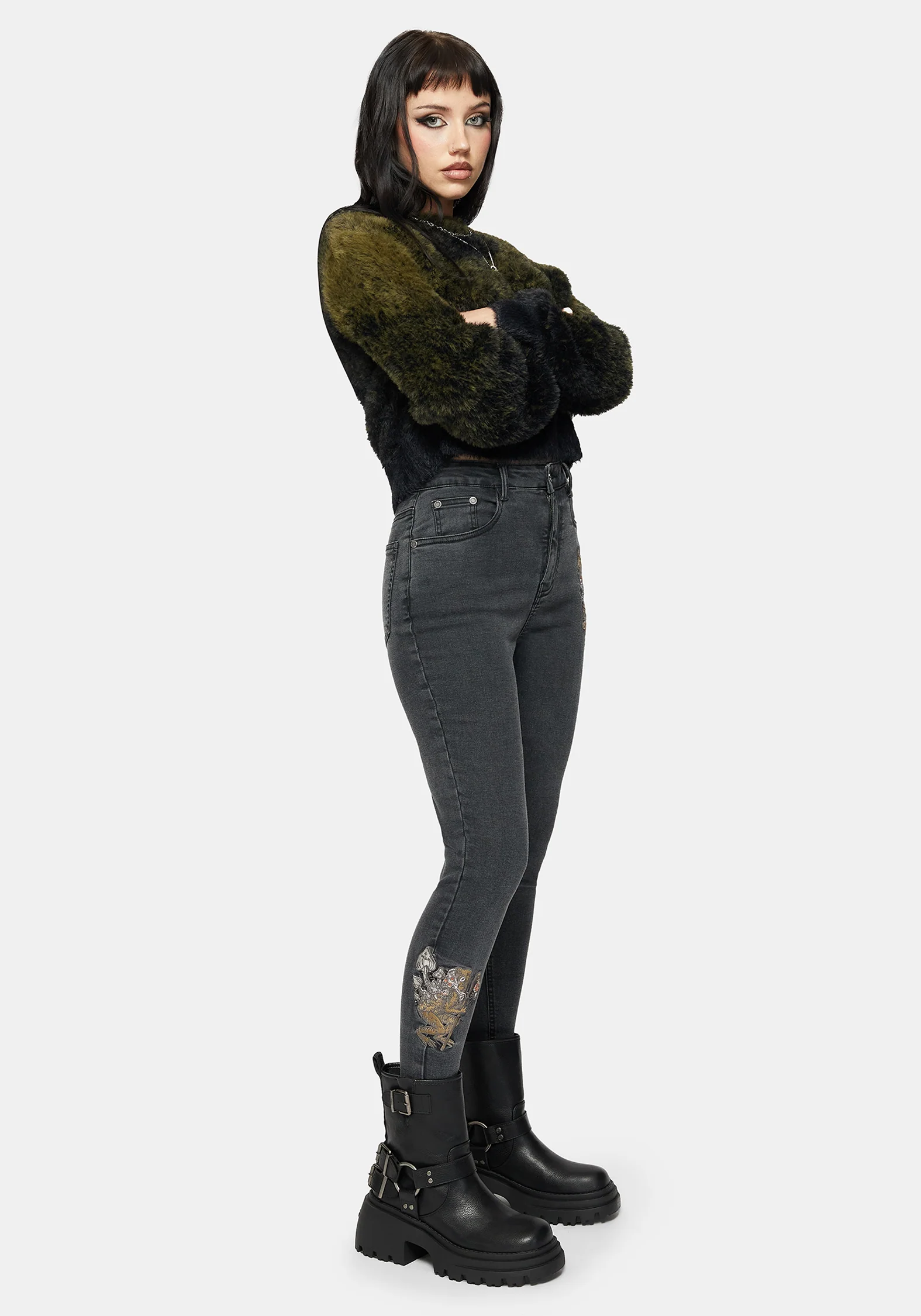 Hexborn Baba Yaga Bestickt Denim Schmal Jean - Image 7