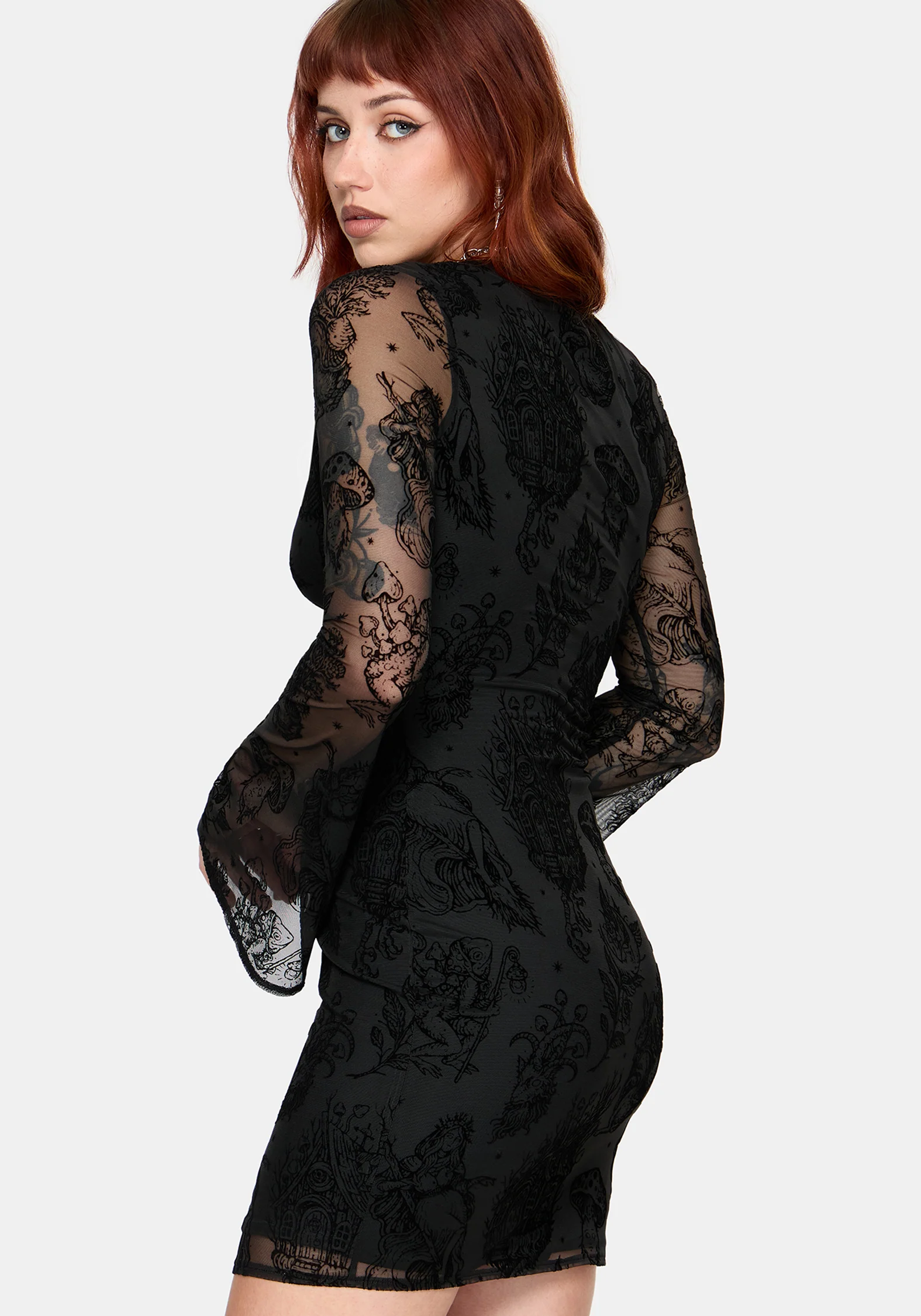 Hexborn Baba Yaga Flocked Ruched Mini Dress - Image 3