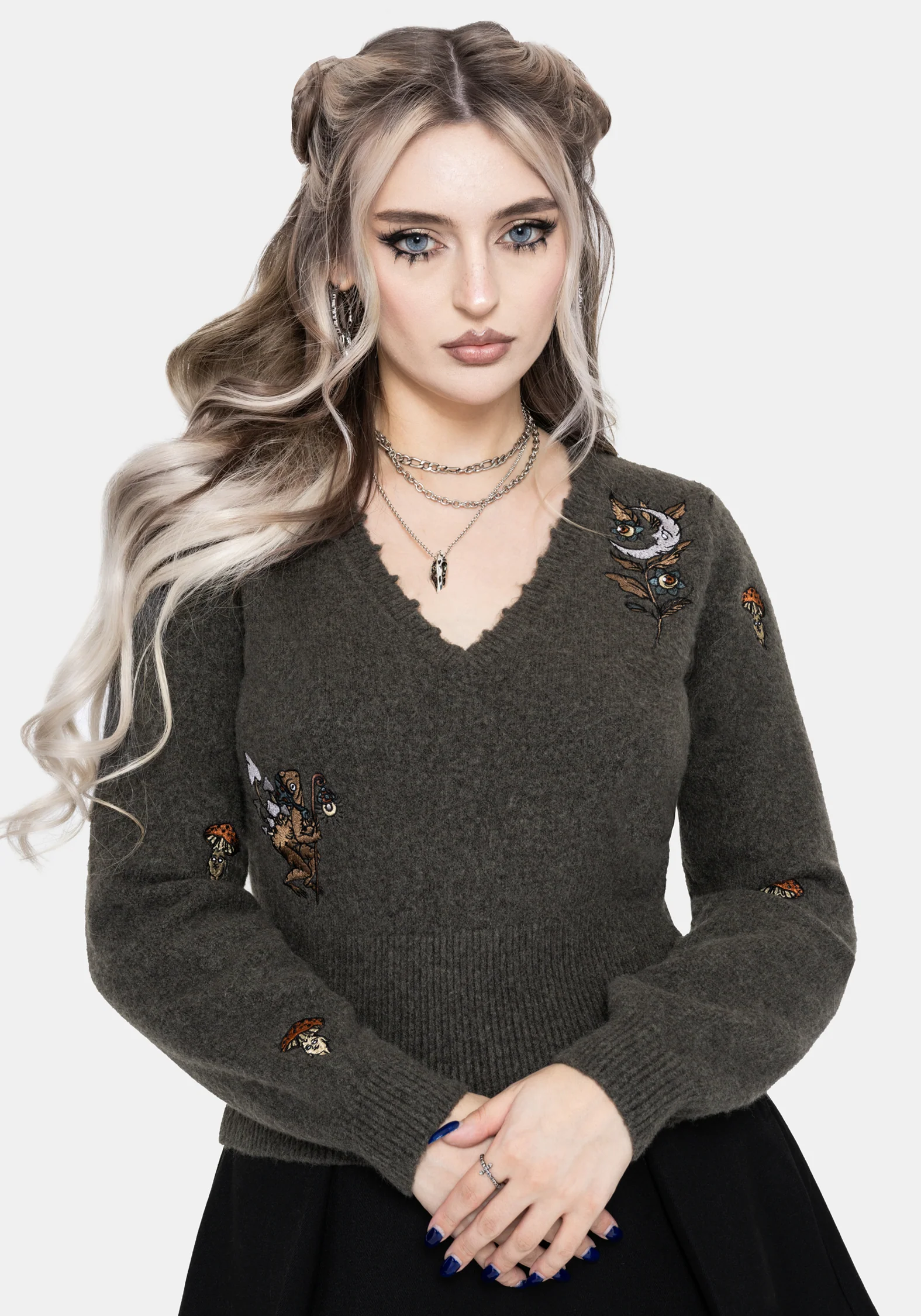 Hexborn Baba Yaga V Hals Bestickt Gestrickt Pullover