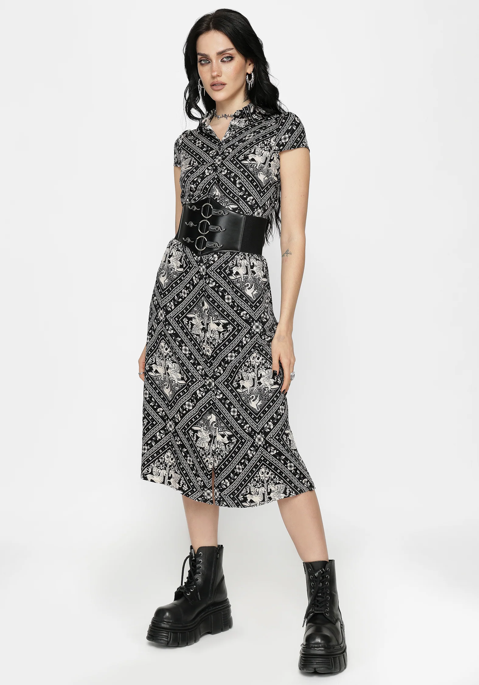 Hexweave Druck Passgenau Midi Hemd Kleid