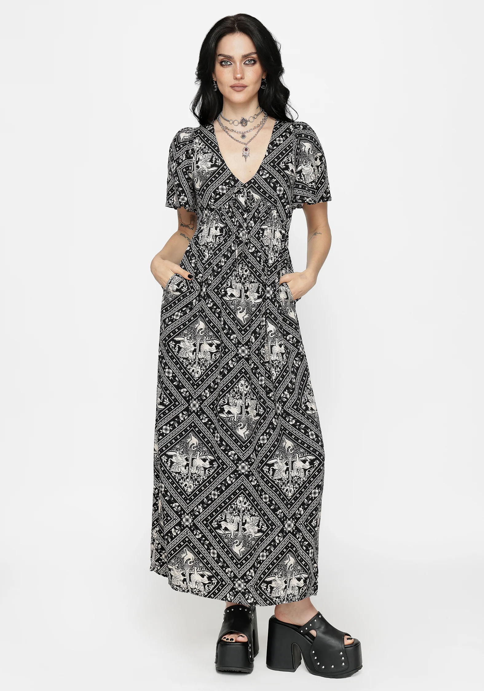 Hexweave Druck Fließend Ärmel Maxi Kleid - Image 5