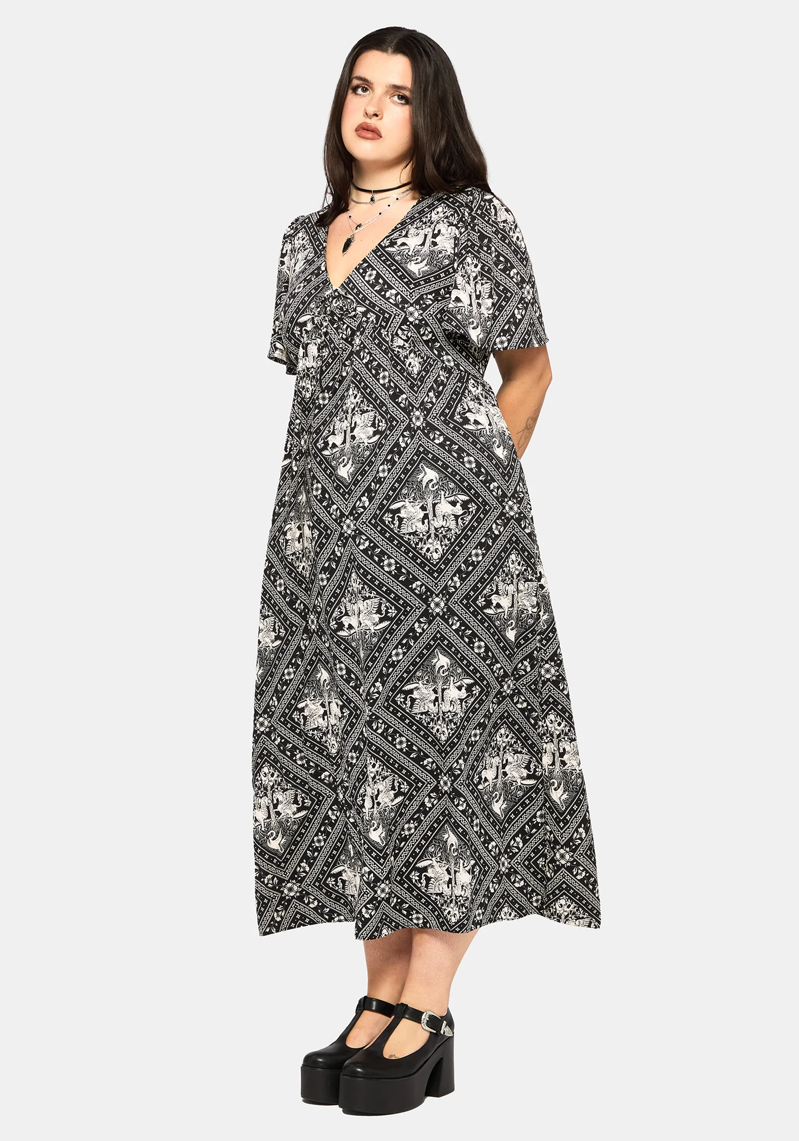 Hexweave Druck Fließend Ärmel Maxi Kleid - Image 6