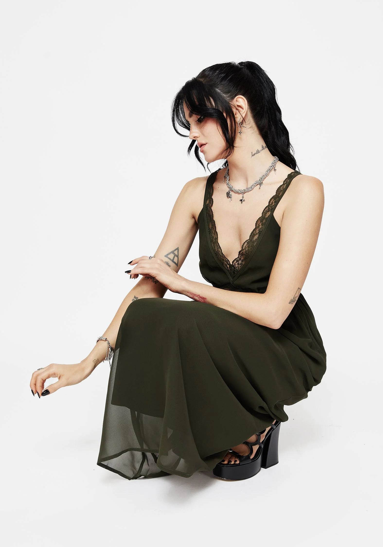 Idalia Spitze Insert Cami Midi Kleid - Image 5
