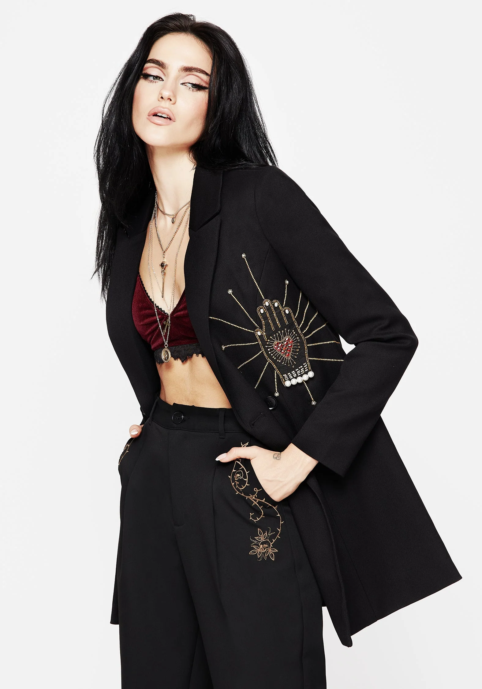 Ingrid Hand Bestickt Applikation Blazer Kleid - Image 5