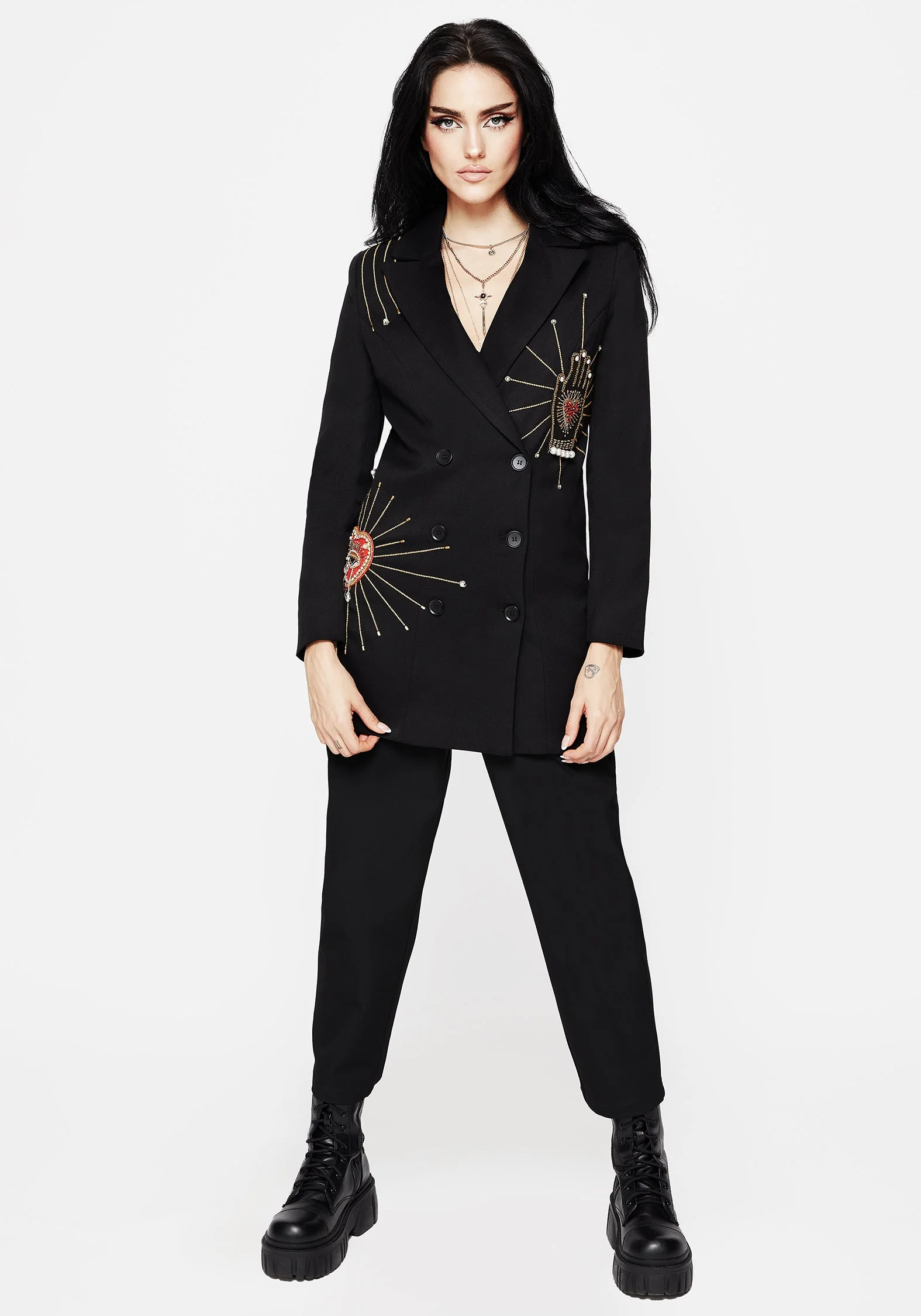 Ingrid Hand Bestickt Applikation Blazer Kleid - Image 6