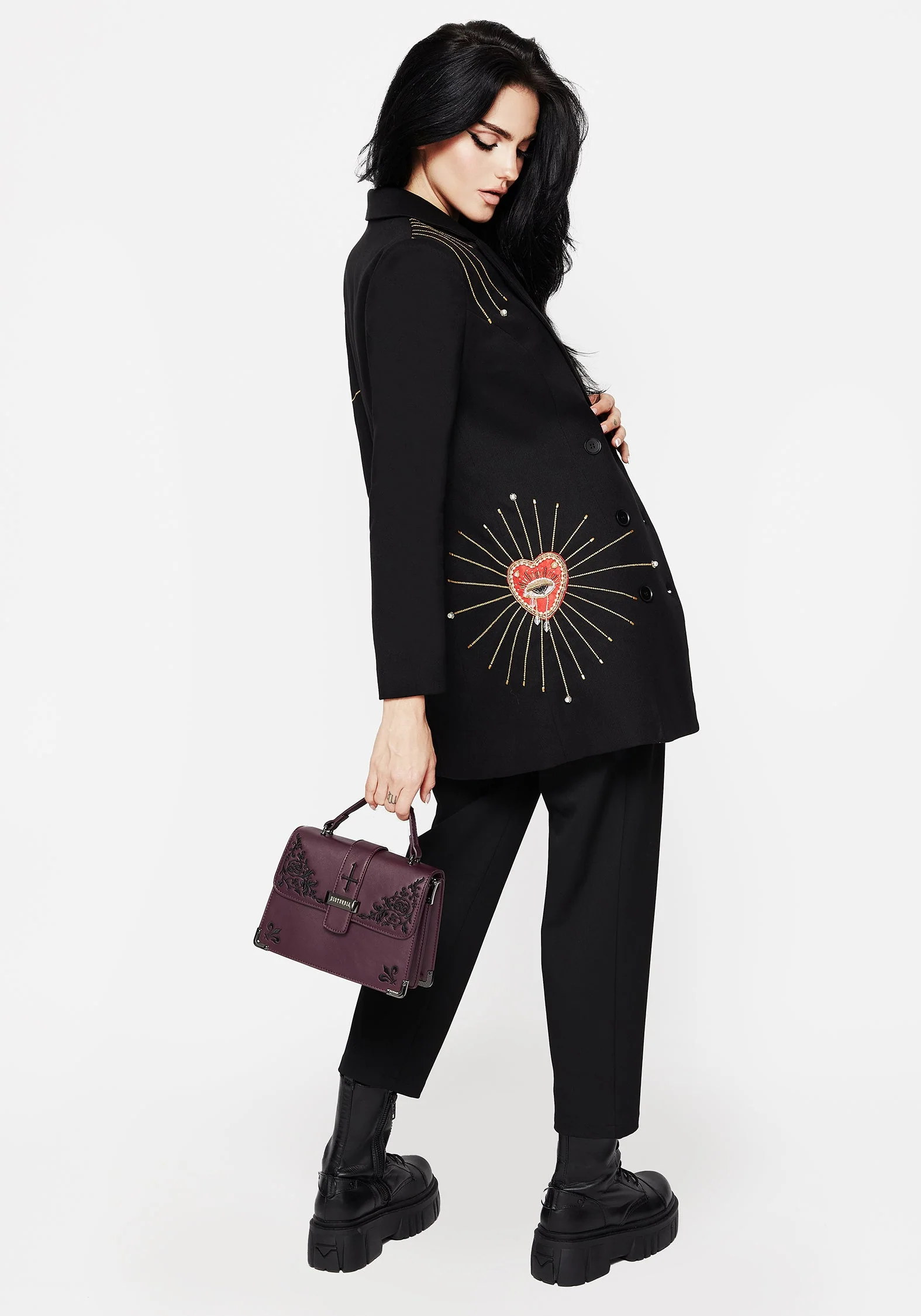 Ingrid Hand Bestickt Applikation Blazer Kleid - Image 7