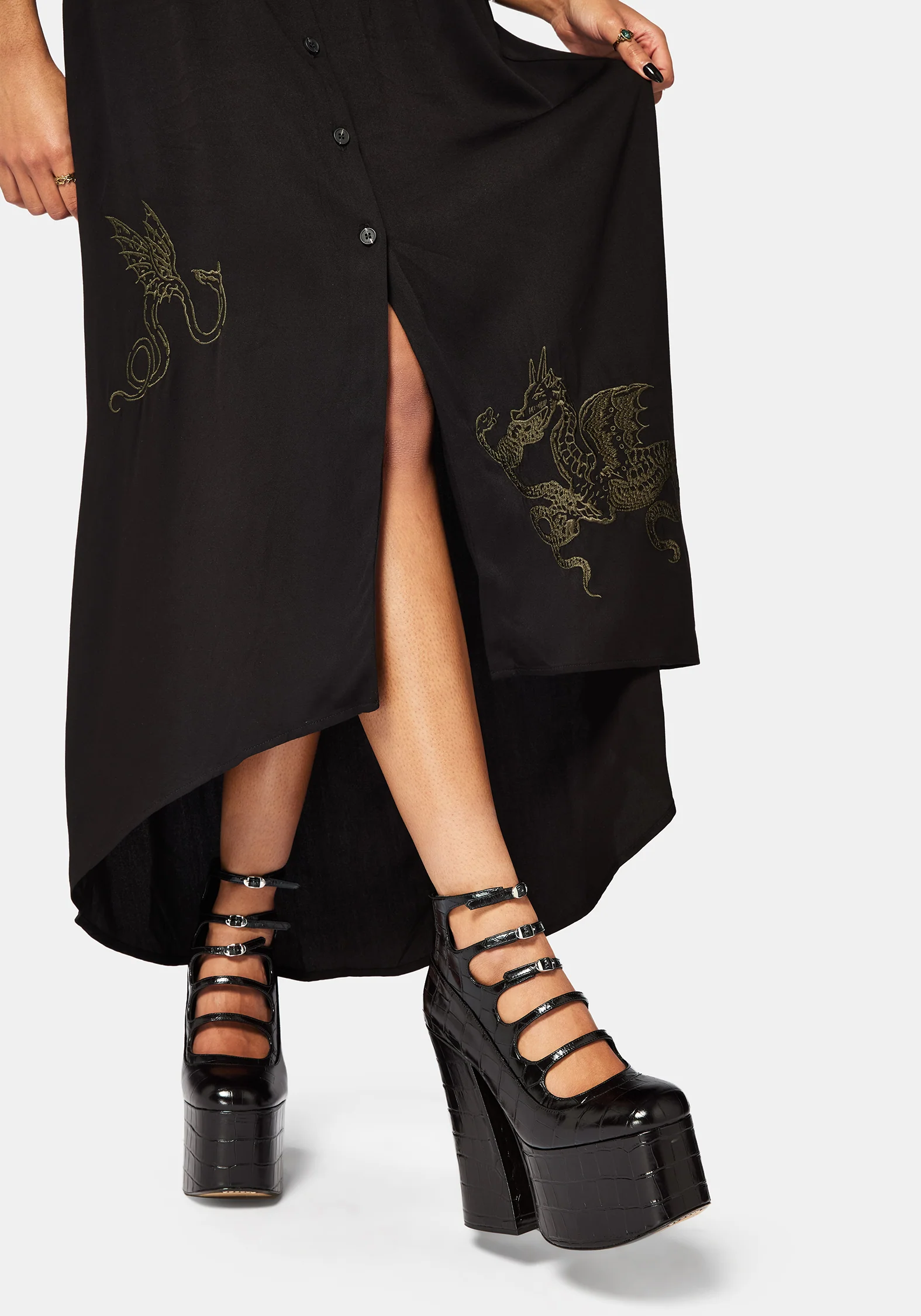 Isara Drache Bestickt Hoch Low Midaxi Hemd Kleid - Image 2