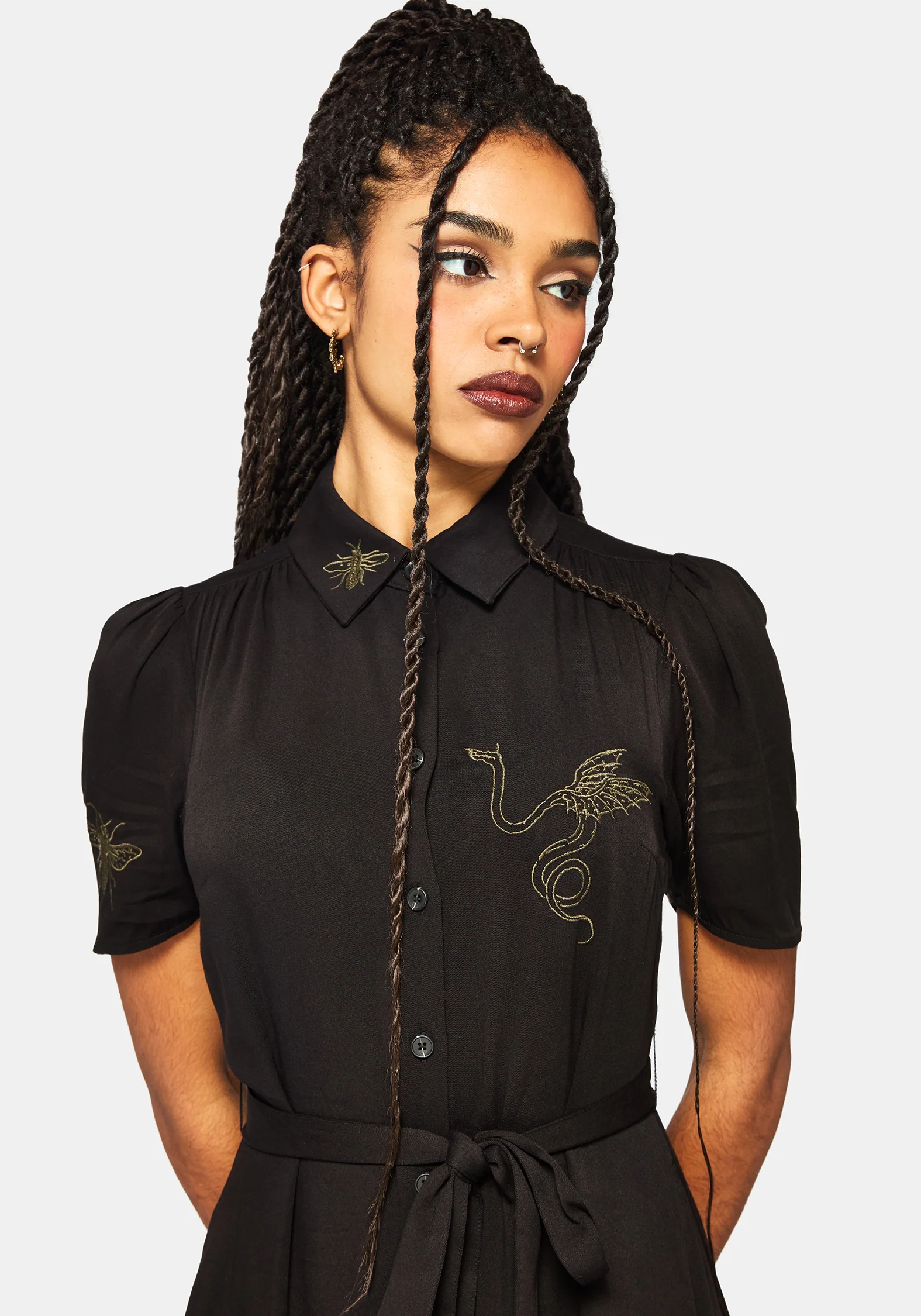 Isara Drache Bestickt Hoch Low Midaxi Hemd Kleid - Image 4