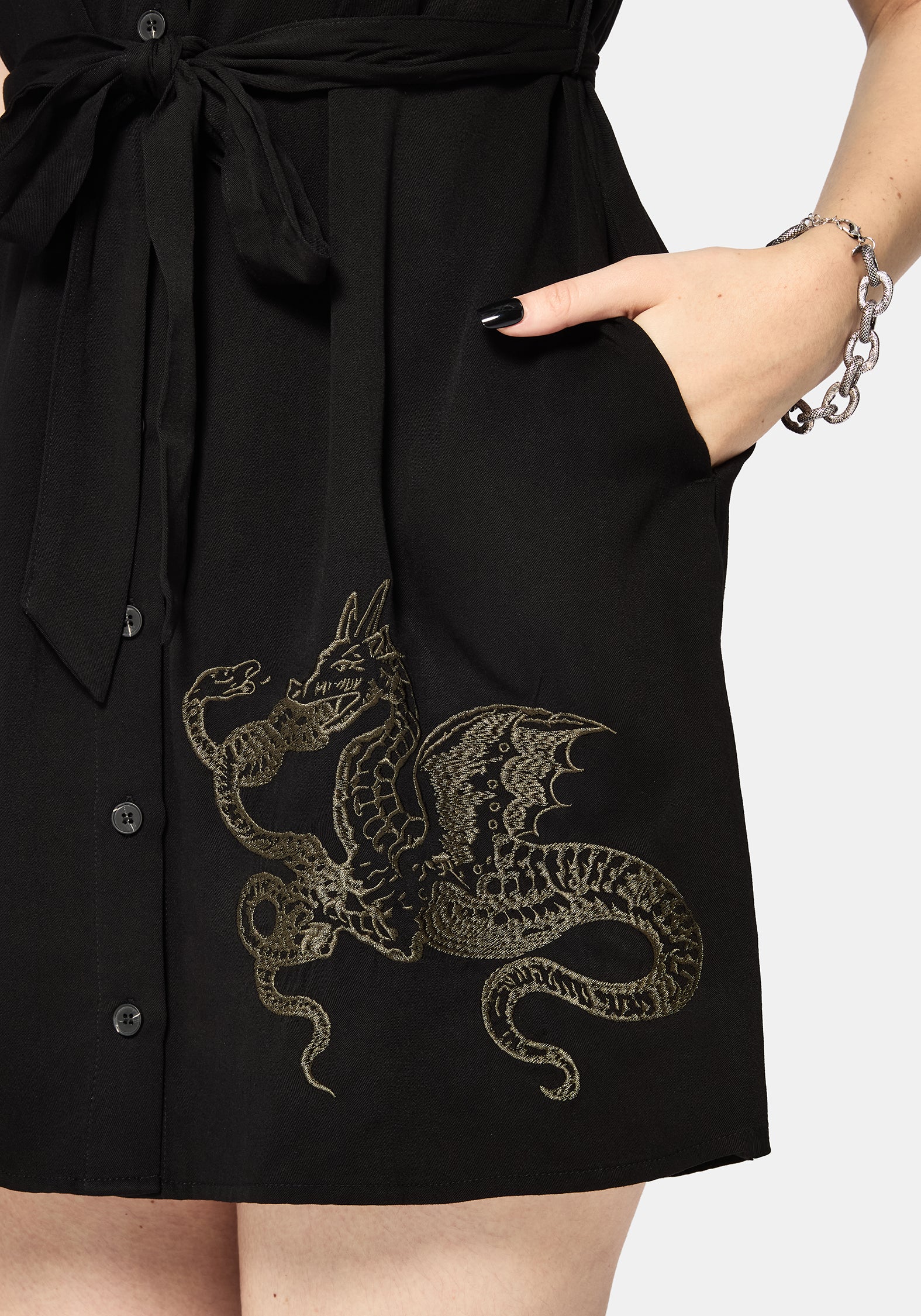 Isara Drache Bestickt Mini Hemd Kleid - Image 2