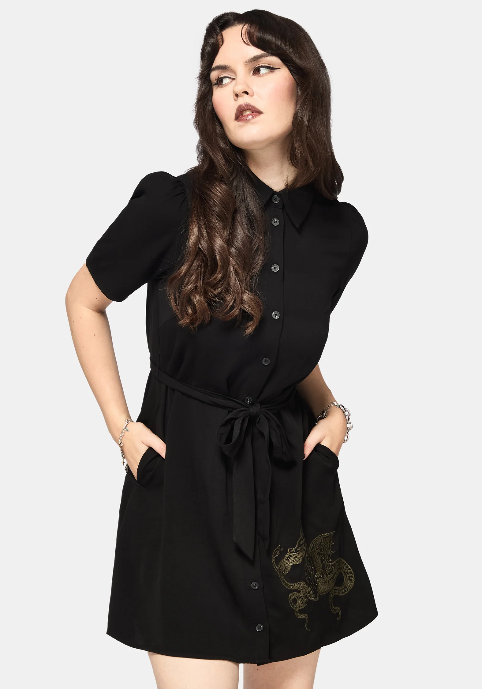 Isara Drache Bestickt Mini Hemd Kleid - Image 4