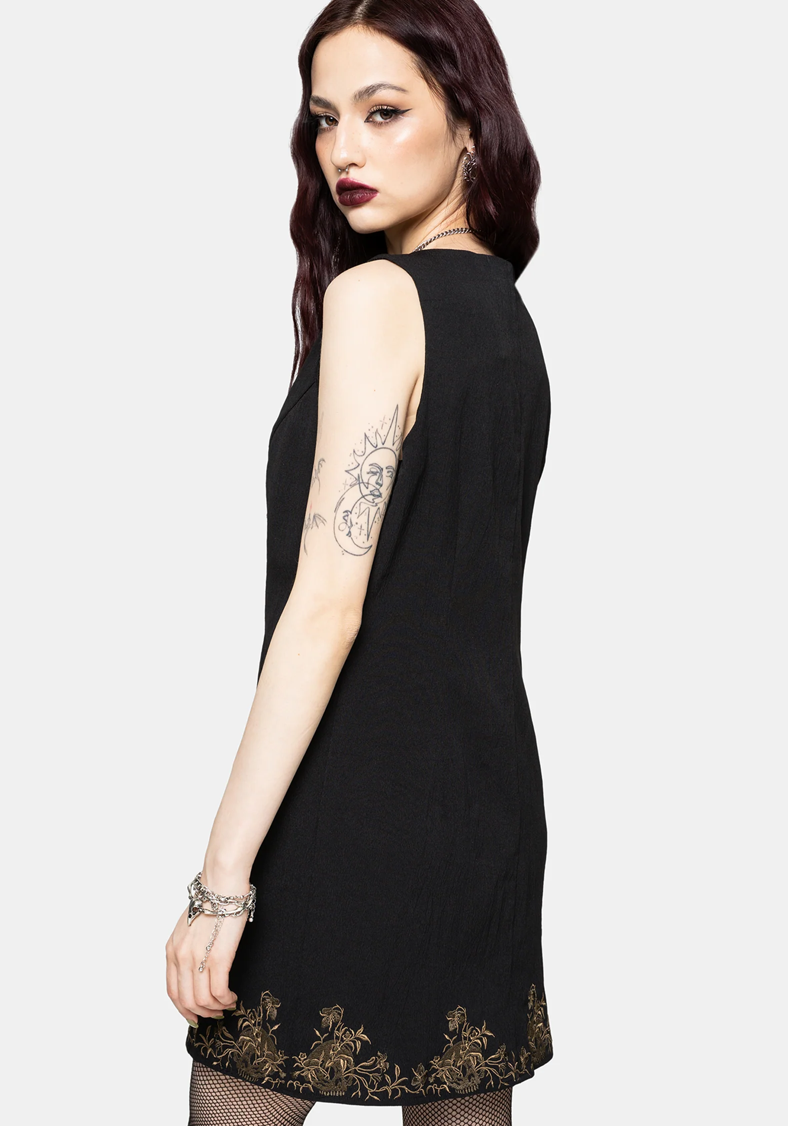 Ismay Vine Bestickt Saum Knopf Hoch Mini Kleid - Image 3