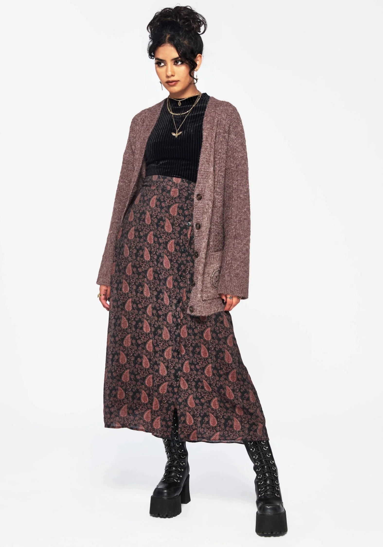 Isola Paisley Druck Asymmetrisch Knopf Hoch Midaxi Rock - Image 6