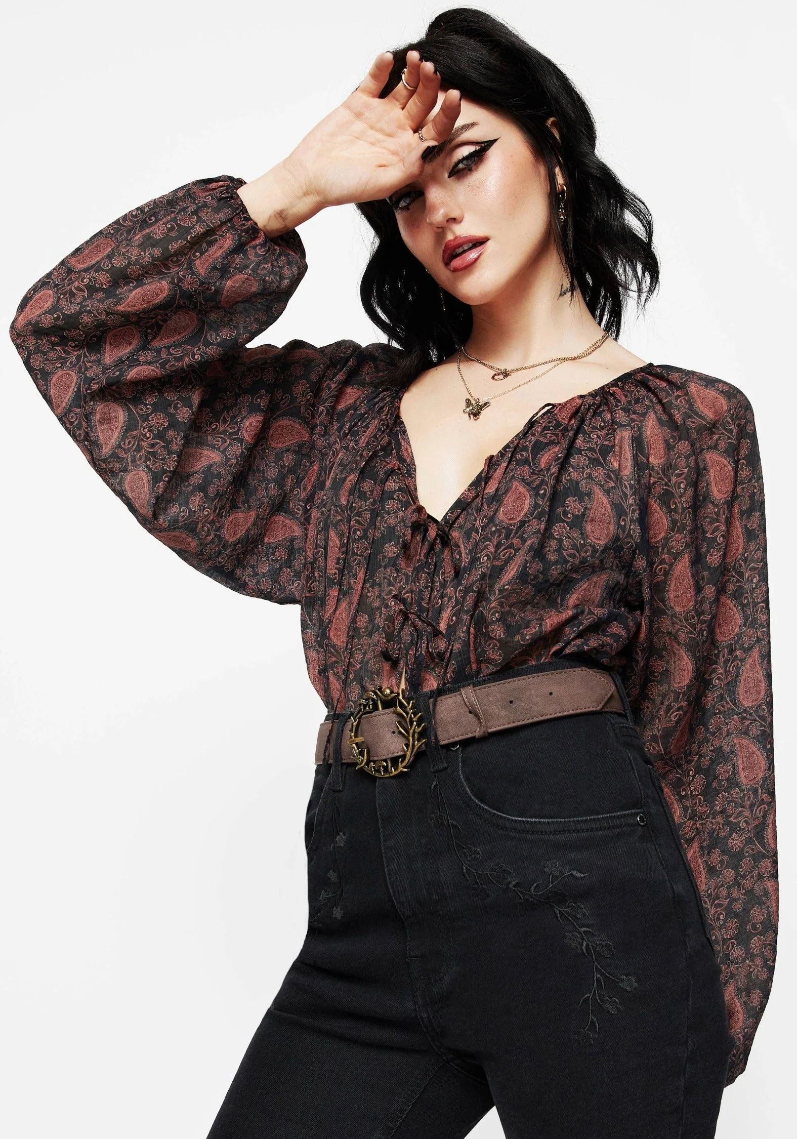 Isola Transparent Paisley Krawatte Vorderseite Bluse - Image 4