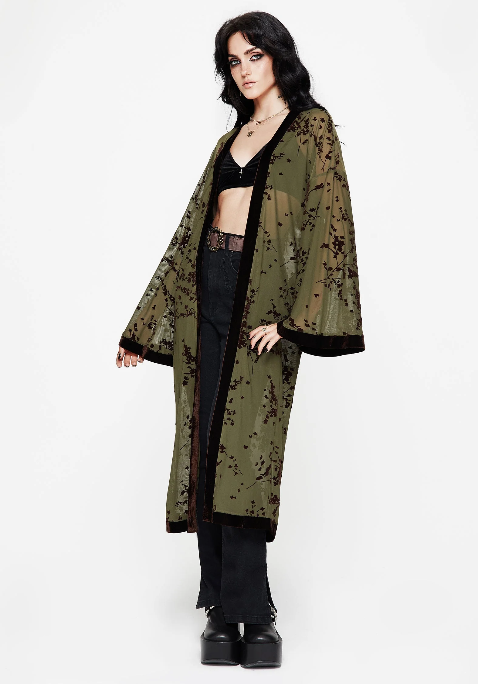 Jael Beflockt Langschnitt Mesh Kimono - Image 4