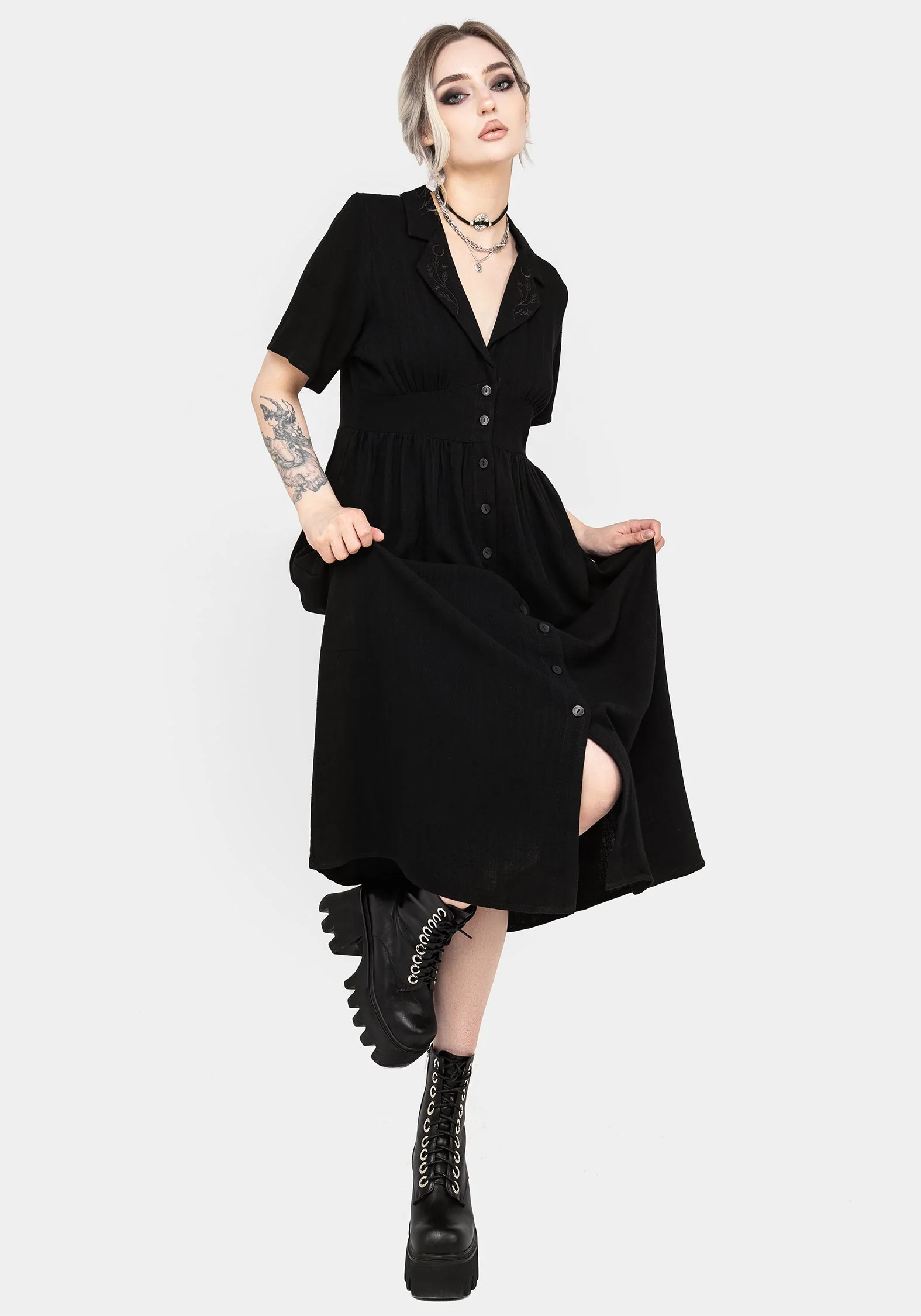 Jasmine Bestickt Midi Hemd Kleid - Image 4