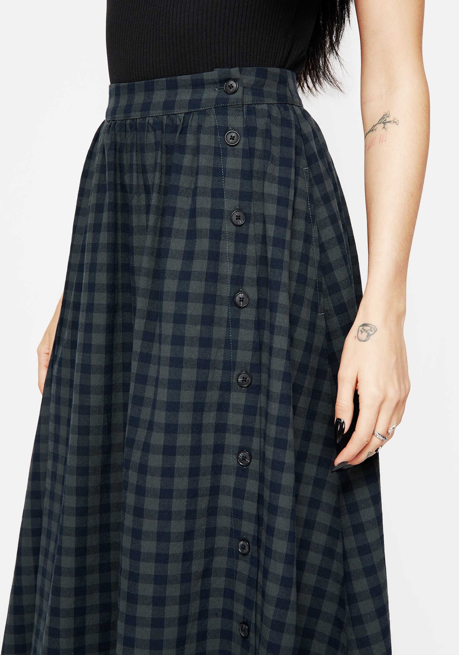Jeannie Prüfen Baumwolle Knopf Hoch Midaxi-Kleid Rock - Image 2