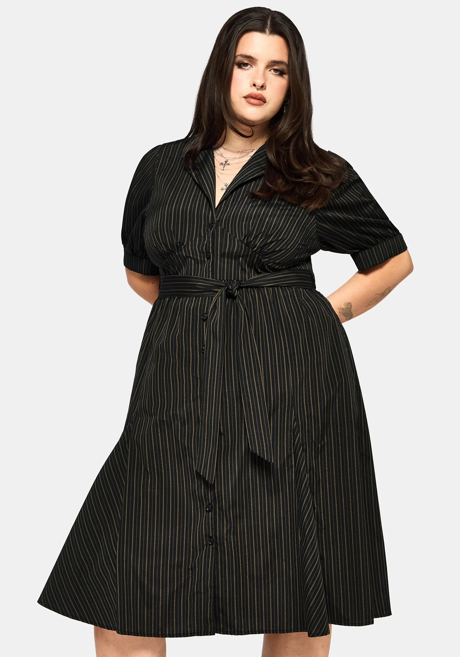 Jenna Streifen Baumwolle Krawatte Midi Kleid - Image 7