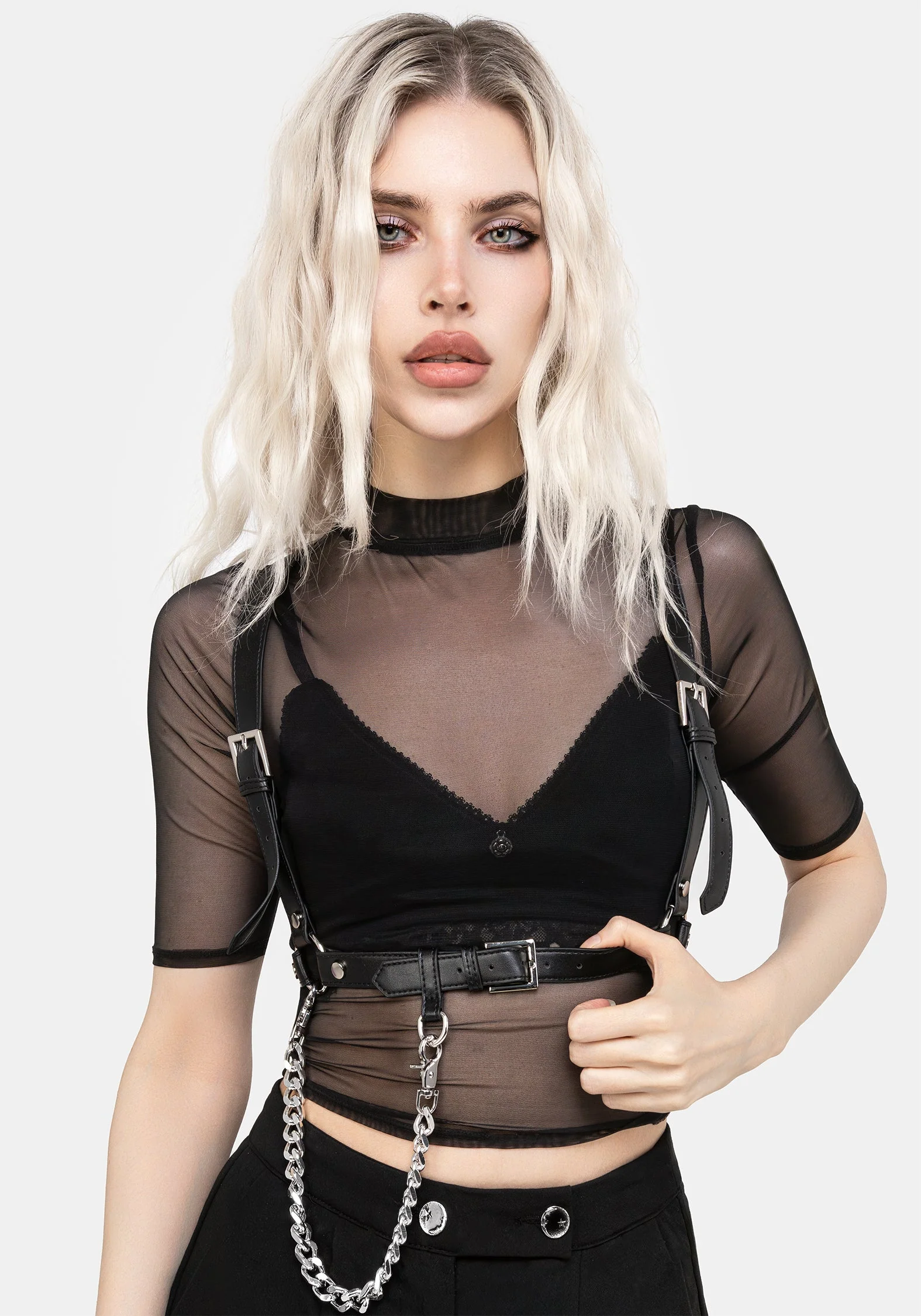 Jinx Mesh Kurz Ärmel Top - Image 4
