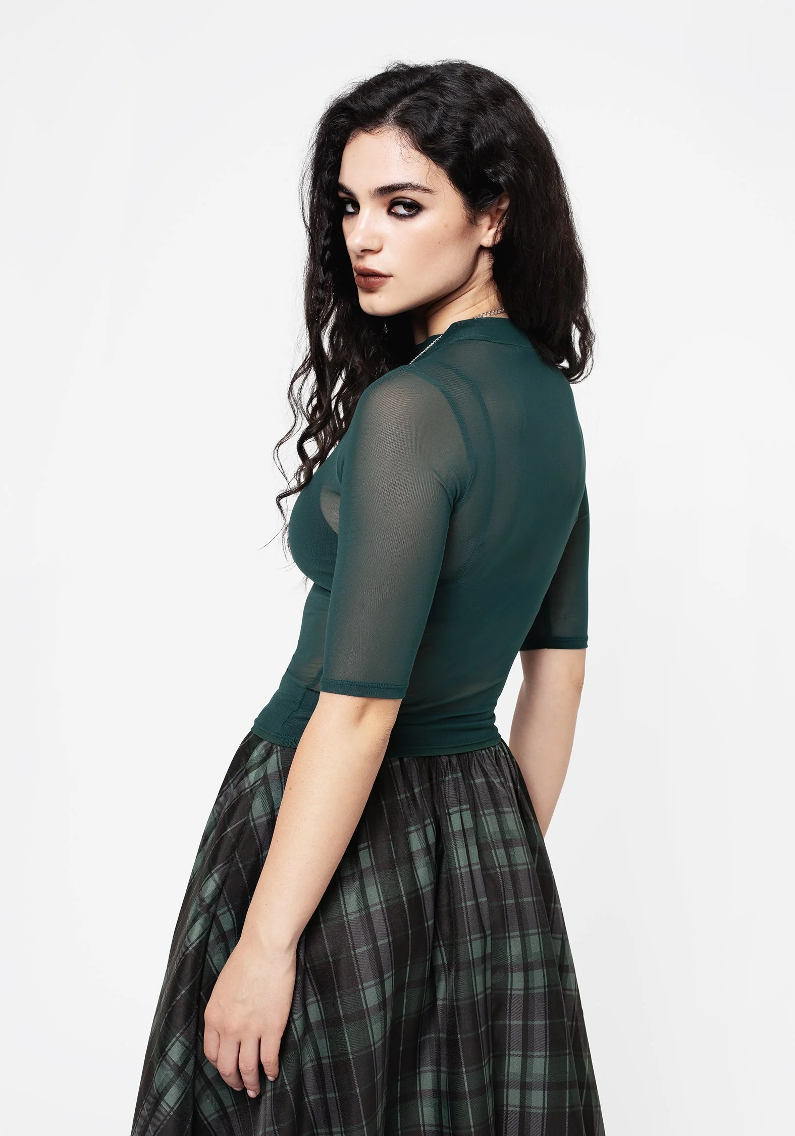 Jinx Mesh Kurz Ärmel Top - Grün - Image 3