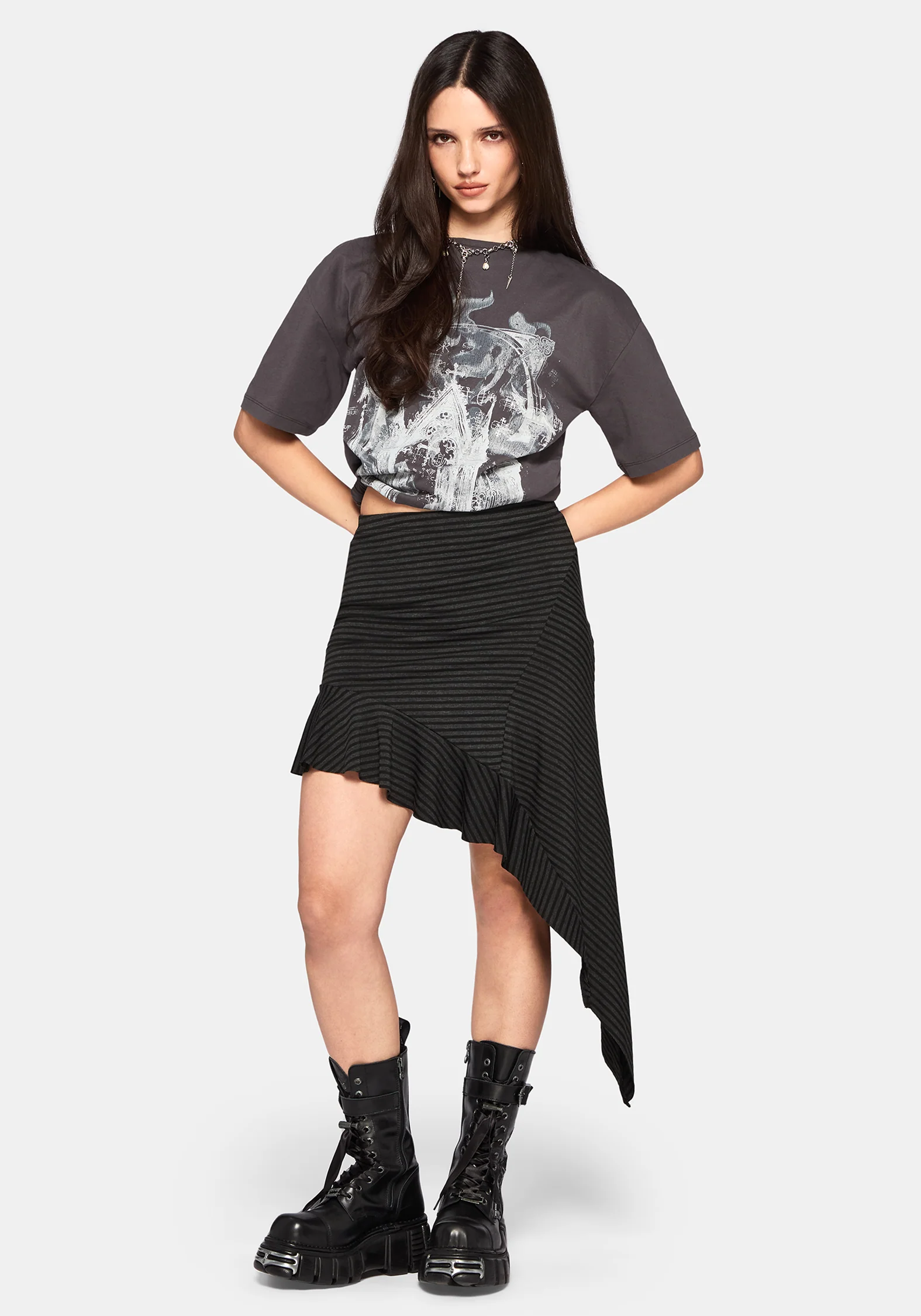 Kayla Stripe Asymmetric Mini Skirt - Image 6