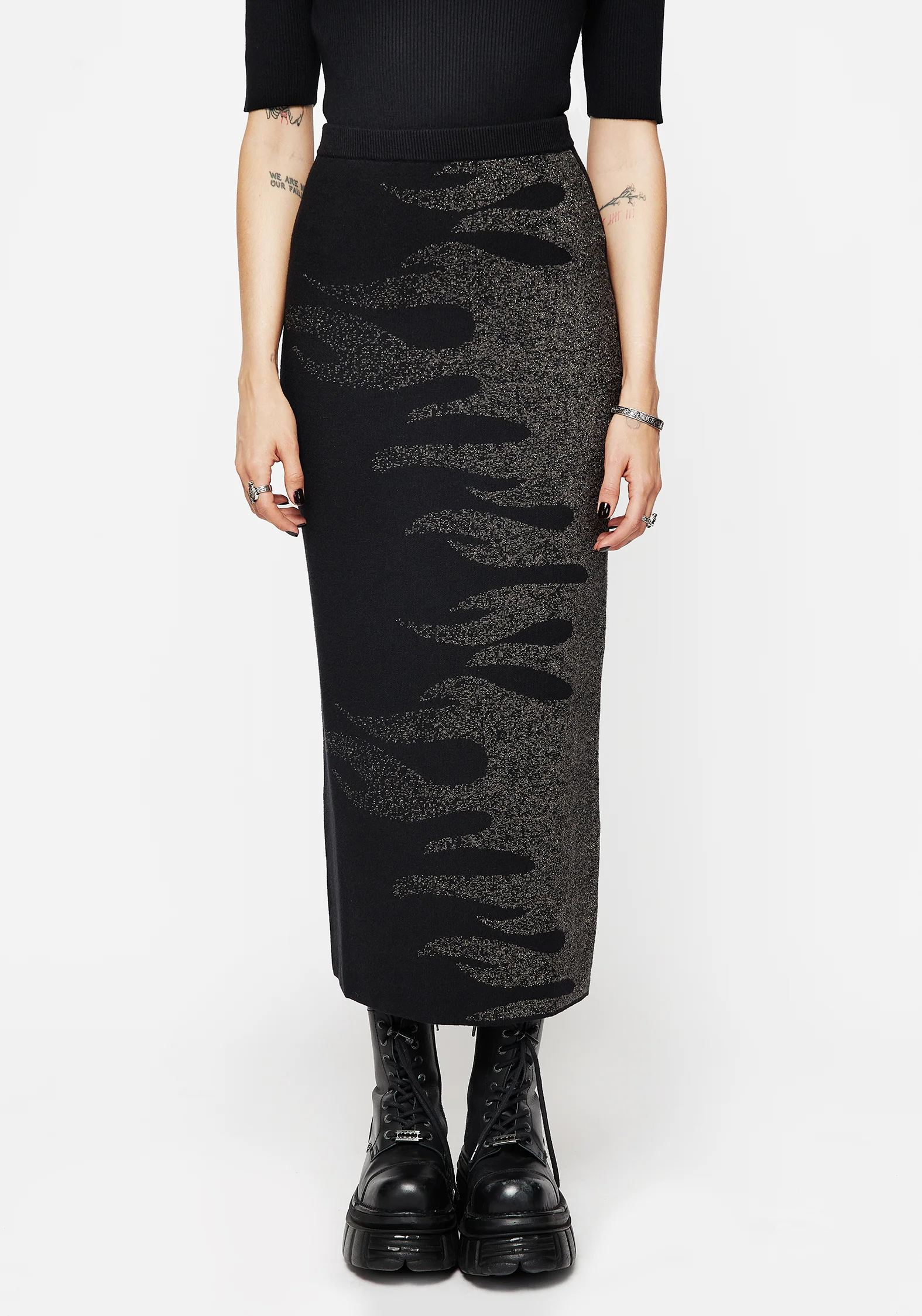 Kenna Flamme Lurex Gestrickt Maxi Rock - Image 4
