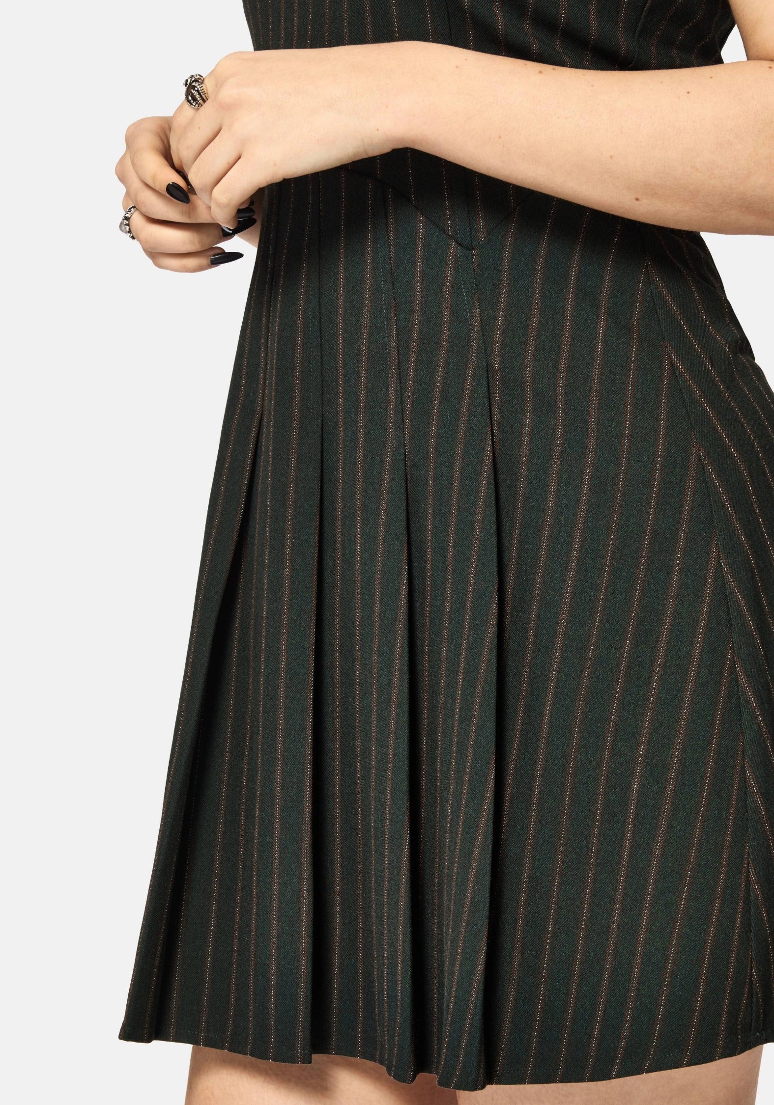 Kera Grün Nadelstreifen Plissiert Mini Kleid - Image 2