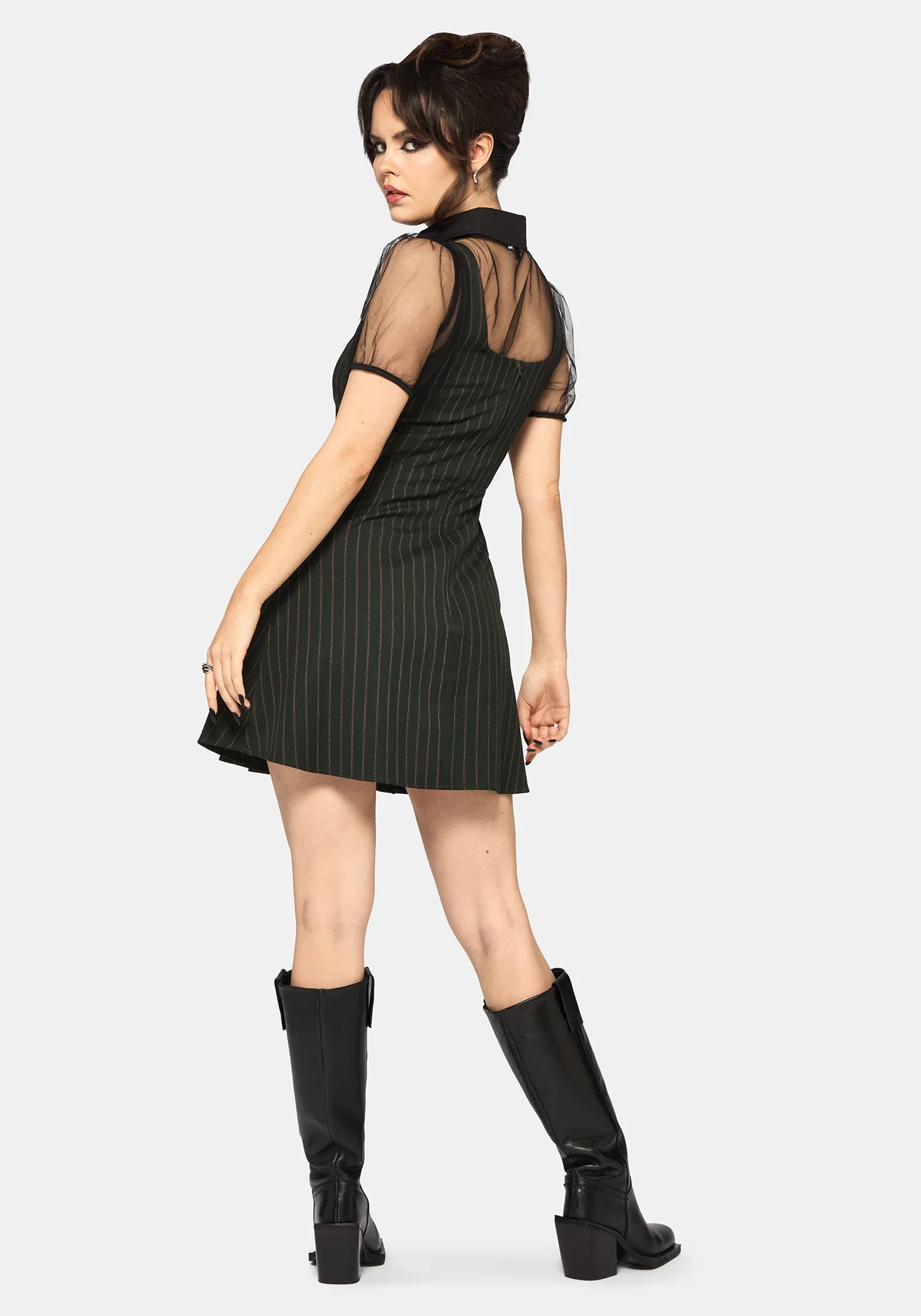 Kera Grün Nadelstreifen Plissiert Mini Kleid - Image 3