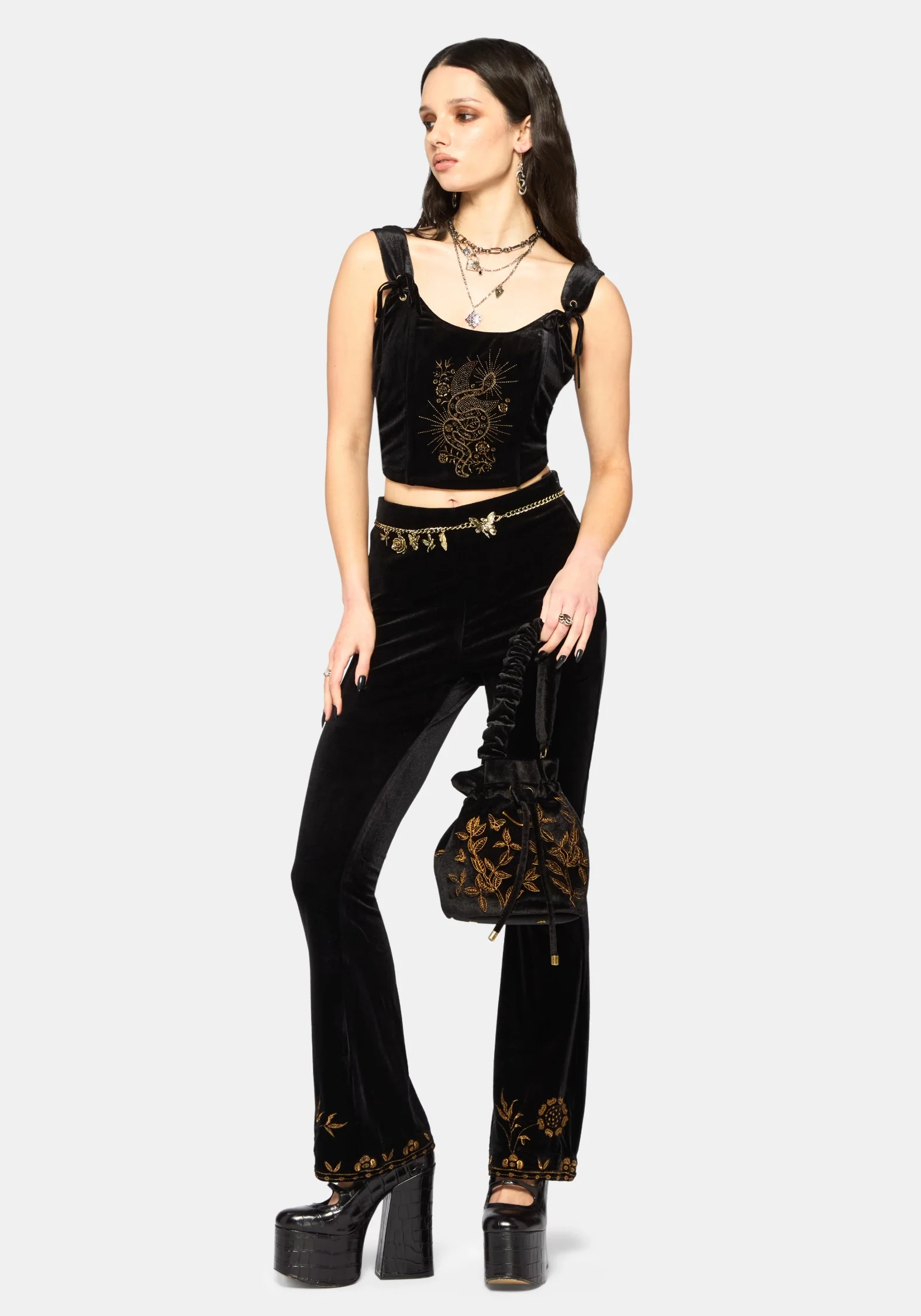 Kobra Velours Bestickt Ausgestellt Hose - Image 7