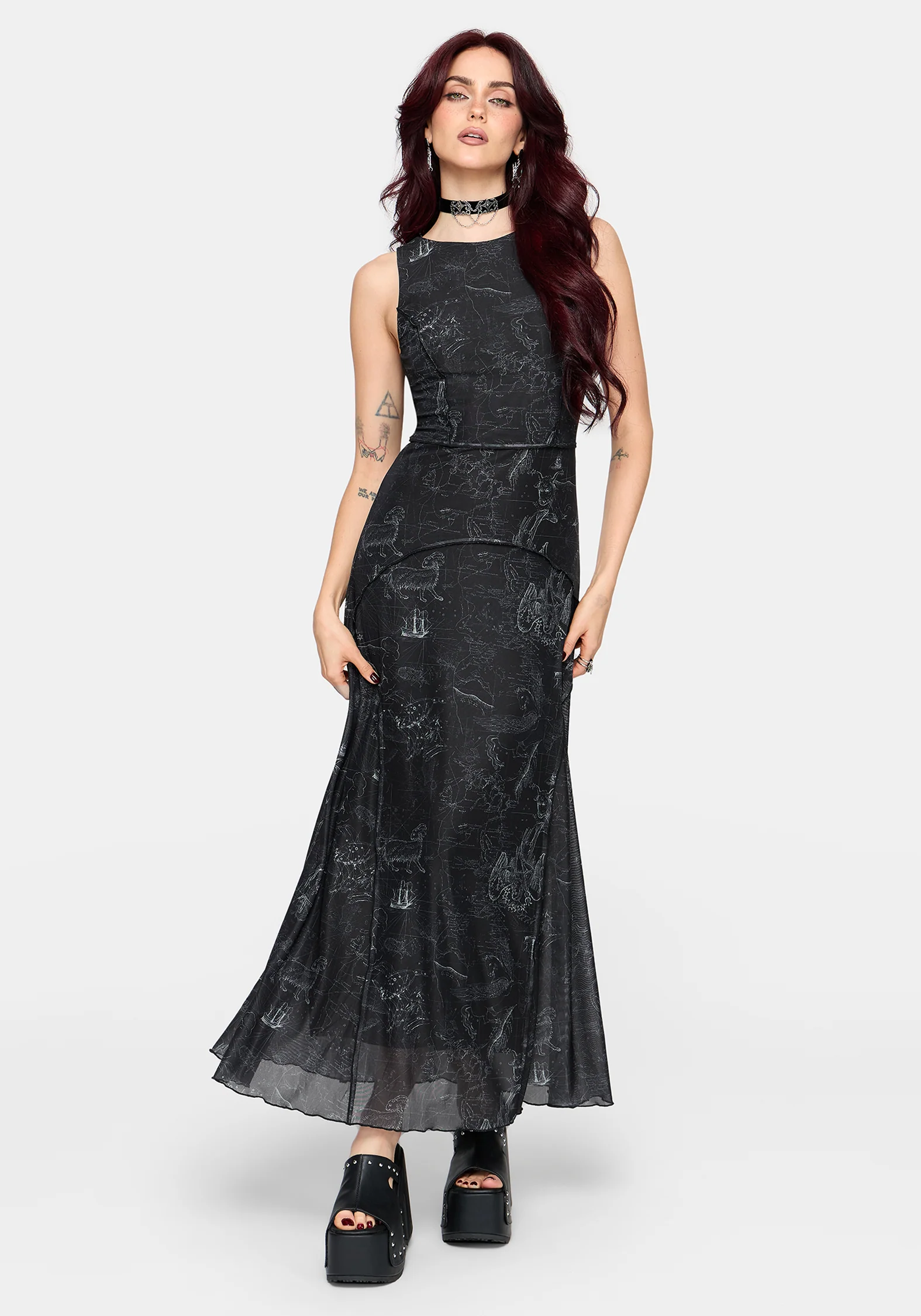 Kosmara Map Print Mesh Midaxi Dress - Image 6