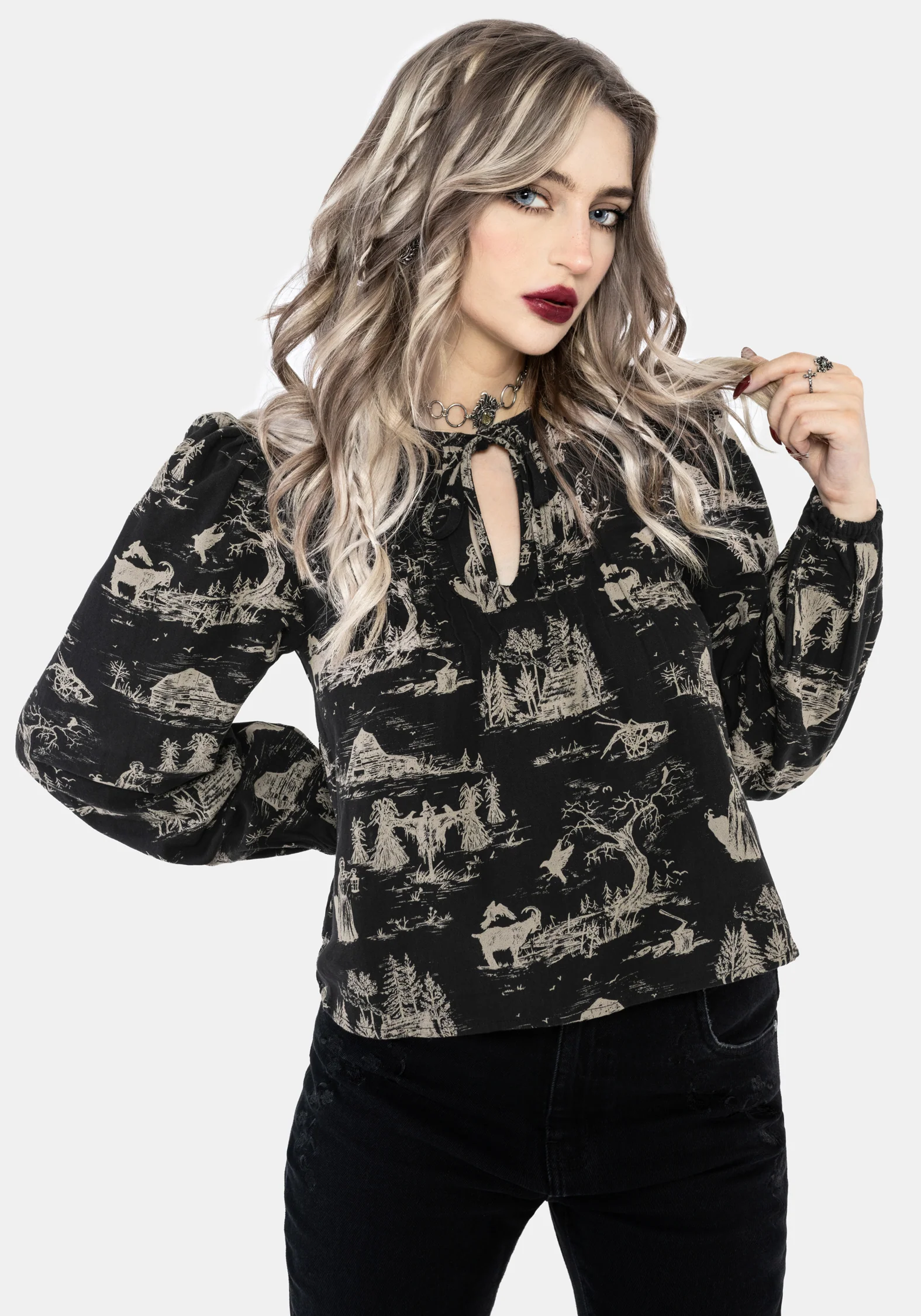 Lacelle Baumwolle Hexe Toile Druck Bluse - Image 4