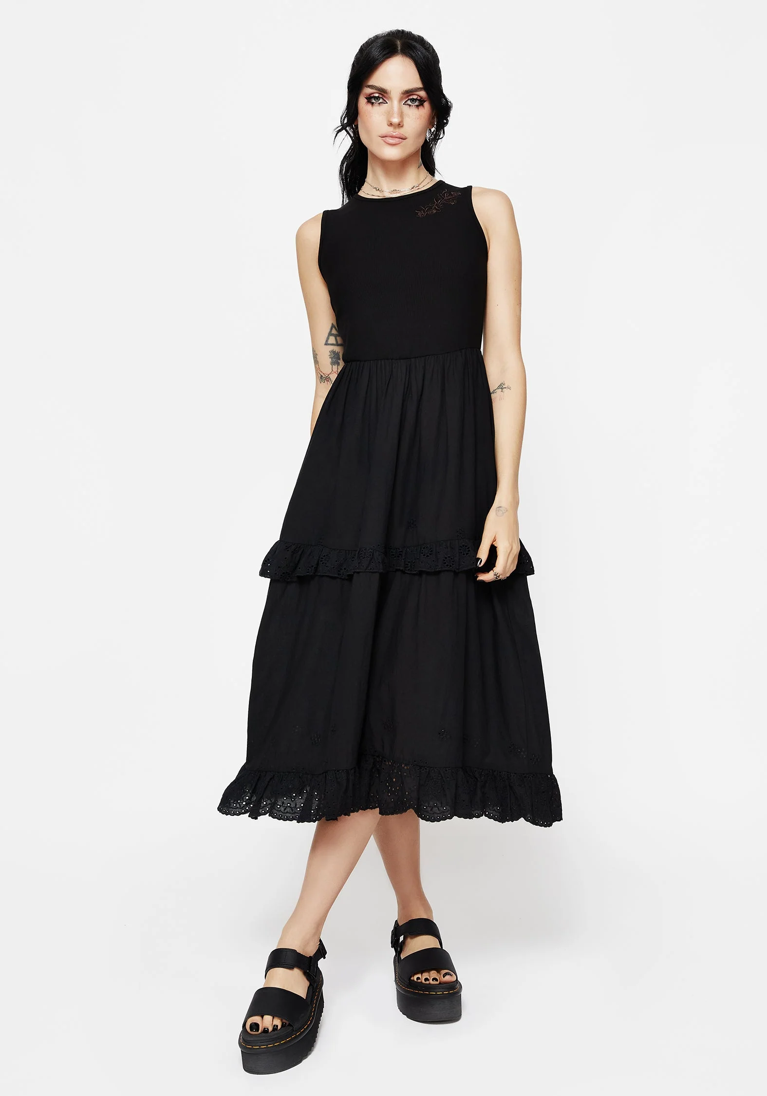 Laveau Bestickt Broderie Midi Kleid - Image 4
