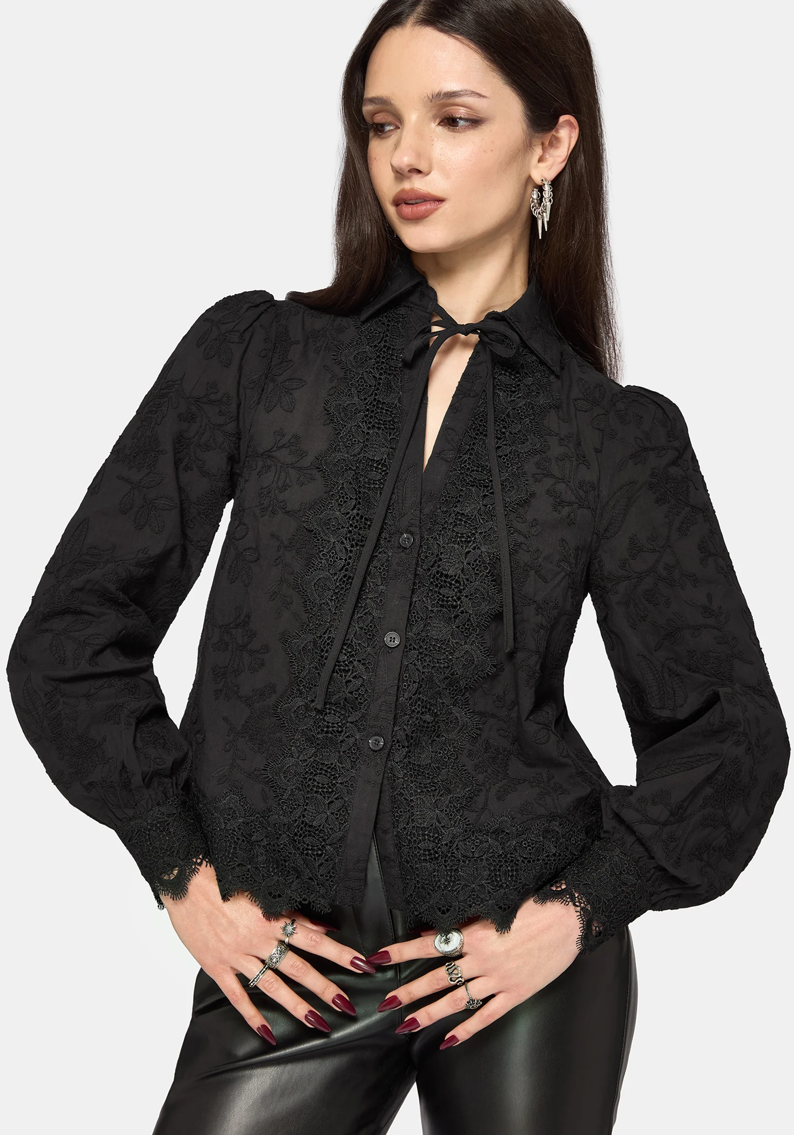 Lila Scallop Lace Open Collar Shirt - Image 2