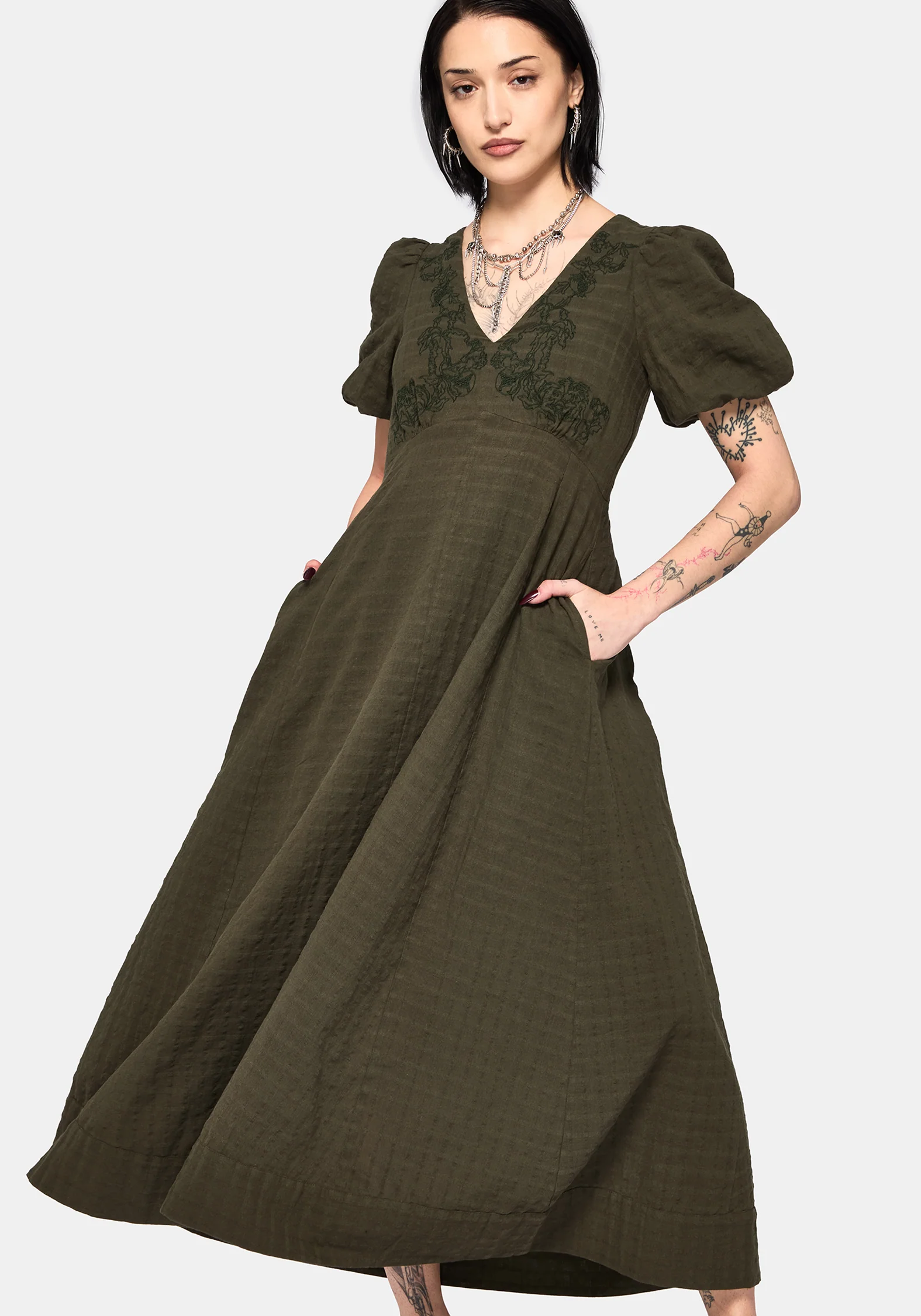 Limos Dobby Check Embroidered Midaxi Dress - Image 3