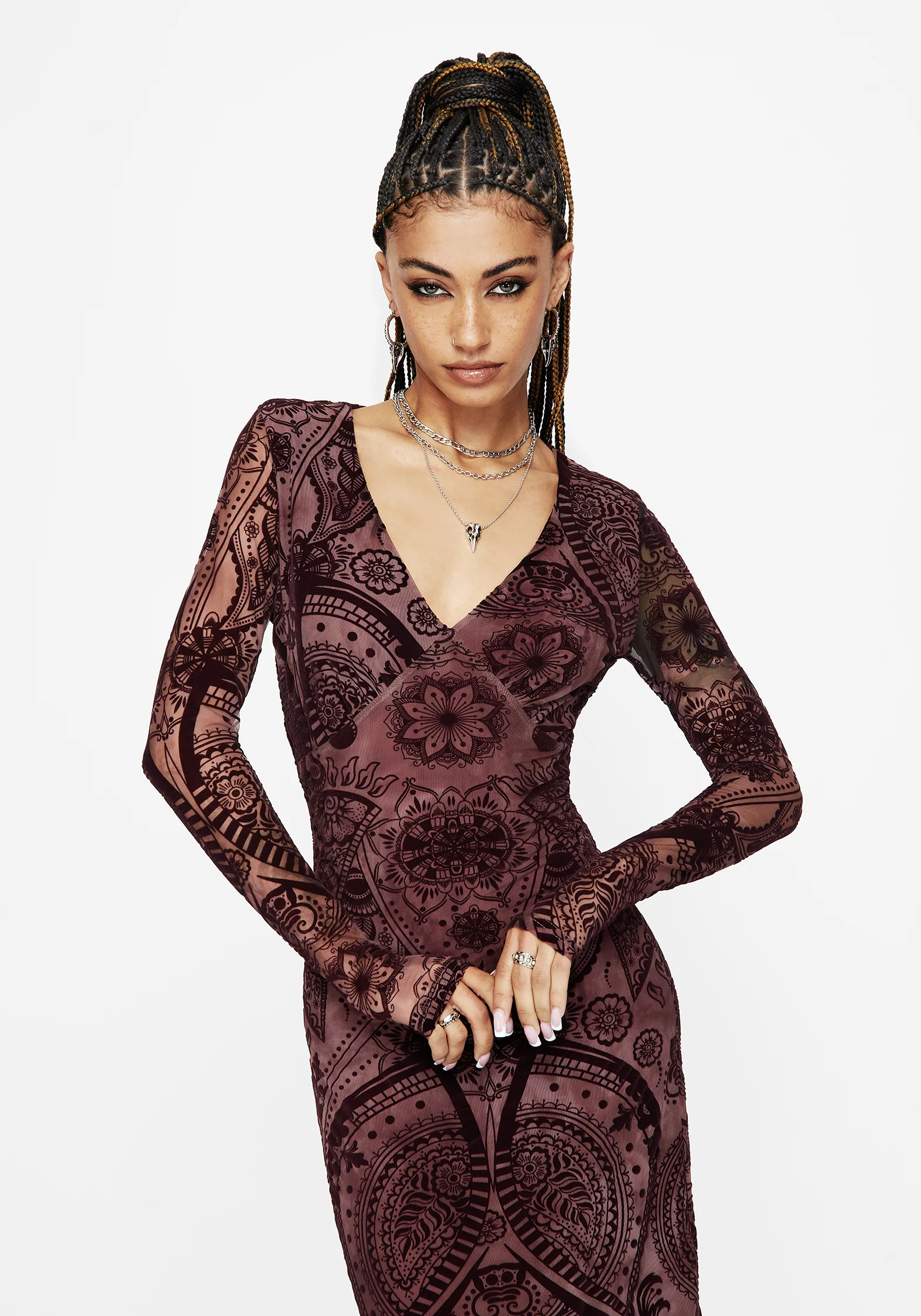 Loveday Paisley Bedruckt Lang Ärmel Midi Kleid - Image 4