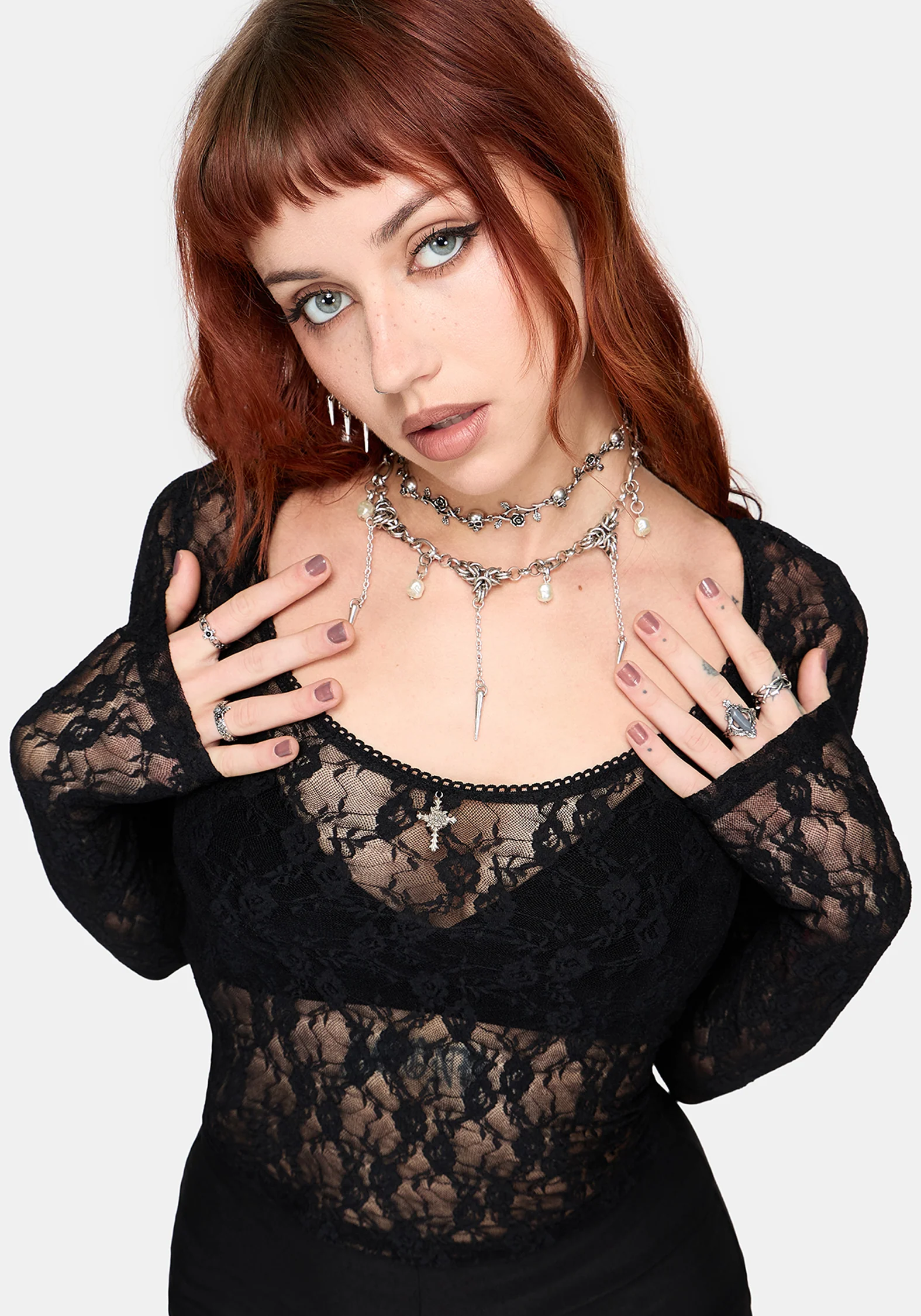Lucera Long Sleeve Lace Scoop Neck Top - Black - Image 4