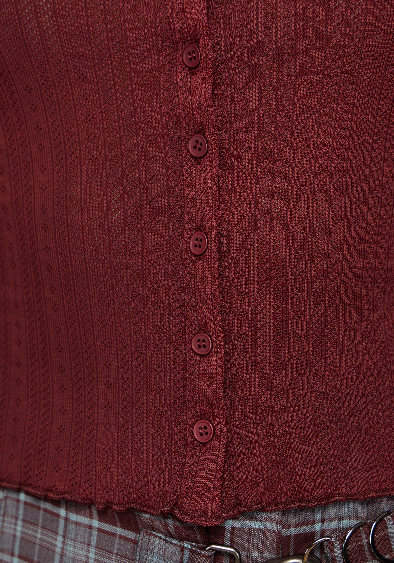 Lucera Pointelle Long Sleeve Cardigan - Red - Image 8